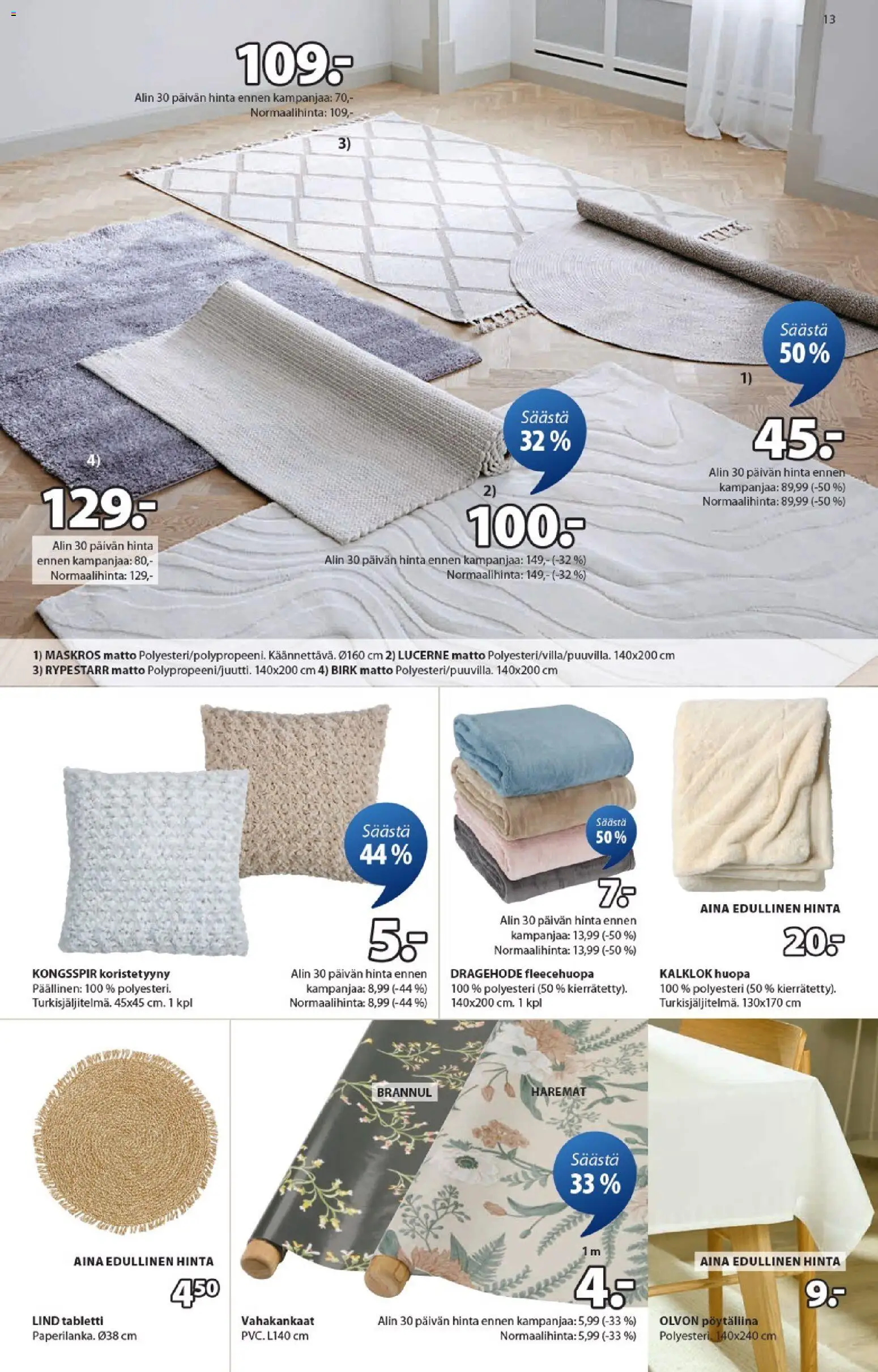 JYSK tarjoukset – voimassa 29.01.2026 alkaen | Sivu: 13 | Tuotteet: Matto, Koristetyyny, Tabletti, Huopa