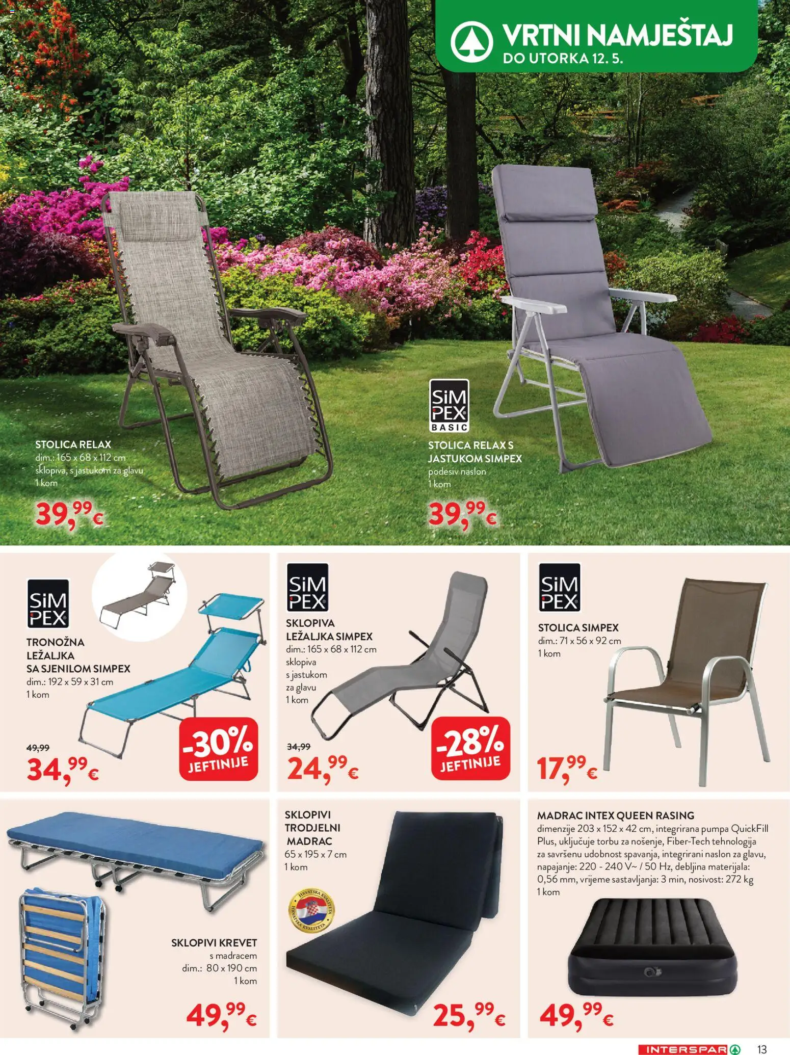 Interspar katalog | vrijedi od 15.04.2026 | Stranica: 13 | Proizvodi: Krevet, Madrac, Stolica, Vrtni namještaj