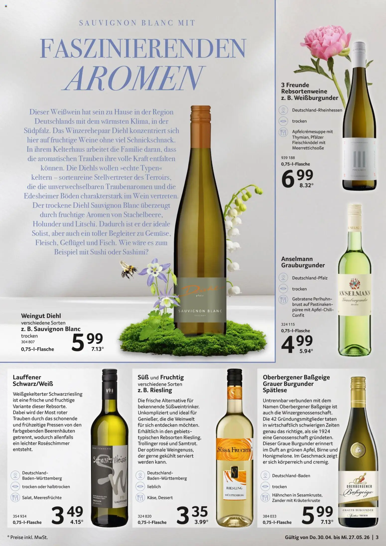 Selgros Weinkatalog – gültig ab 30.04.2026 | Seite: 3 | Produkte: Trauben, Duft, Meeresfrüchte, Wein