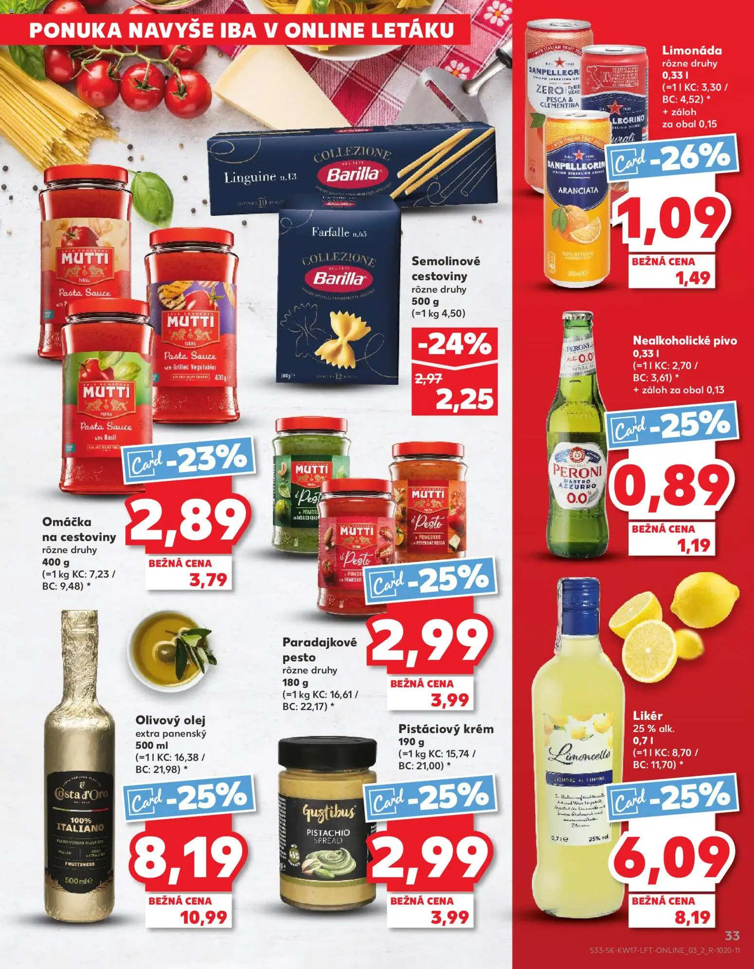 Nové Kaufland akcie – leták je platný od 23.04.2026 | Strana: 33 | Produkty: Pivo, Cestoviny, Olivový olej, Nealkoholické pivo