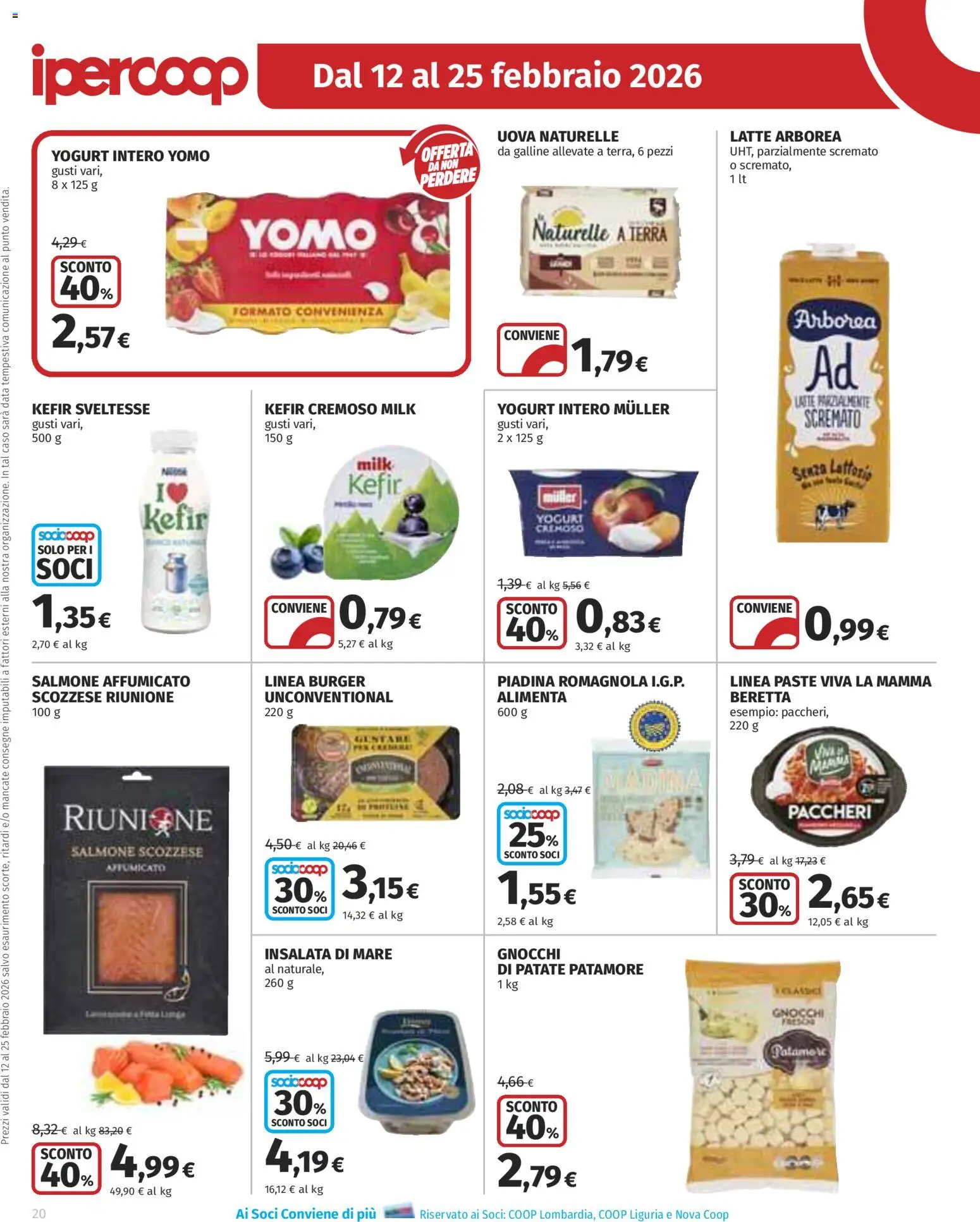 Volantino Ipercoop del 12.02.2026 | Pagina: 20 | Prodotti: Salmone, Insalata, Piadina, Paccheri