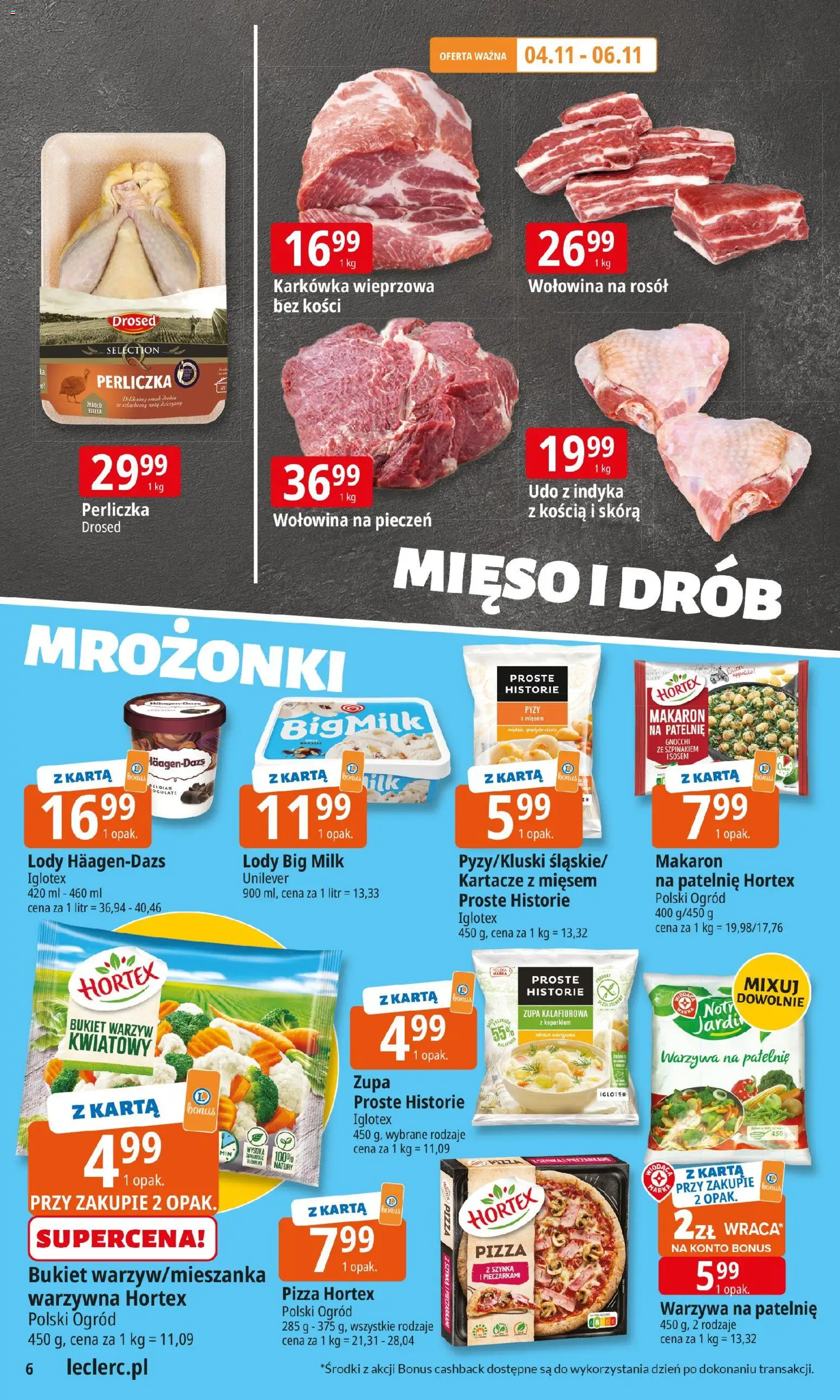 E.Leclerc Gazetka - Elbląg od 04.11.2025 | Strona: 6 | Produkty: Karkówka, Warzywa na patelnie, Szynka, Big Milk