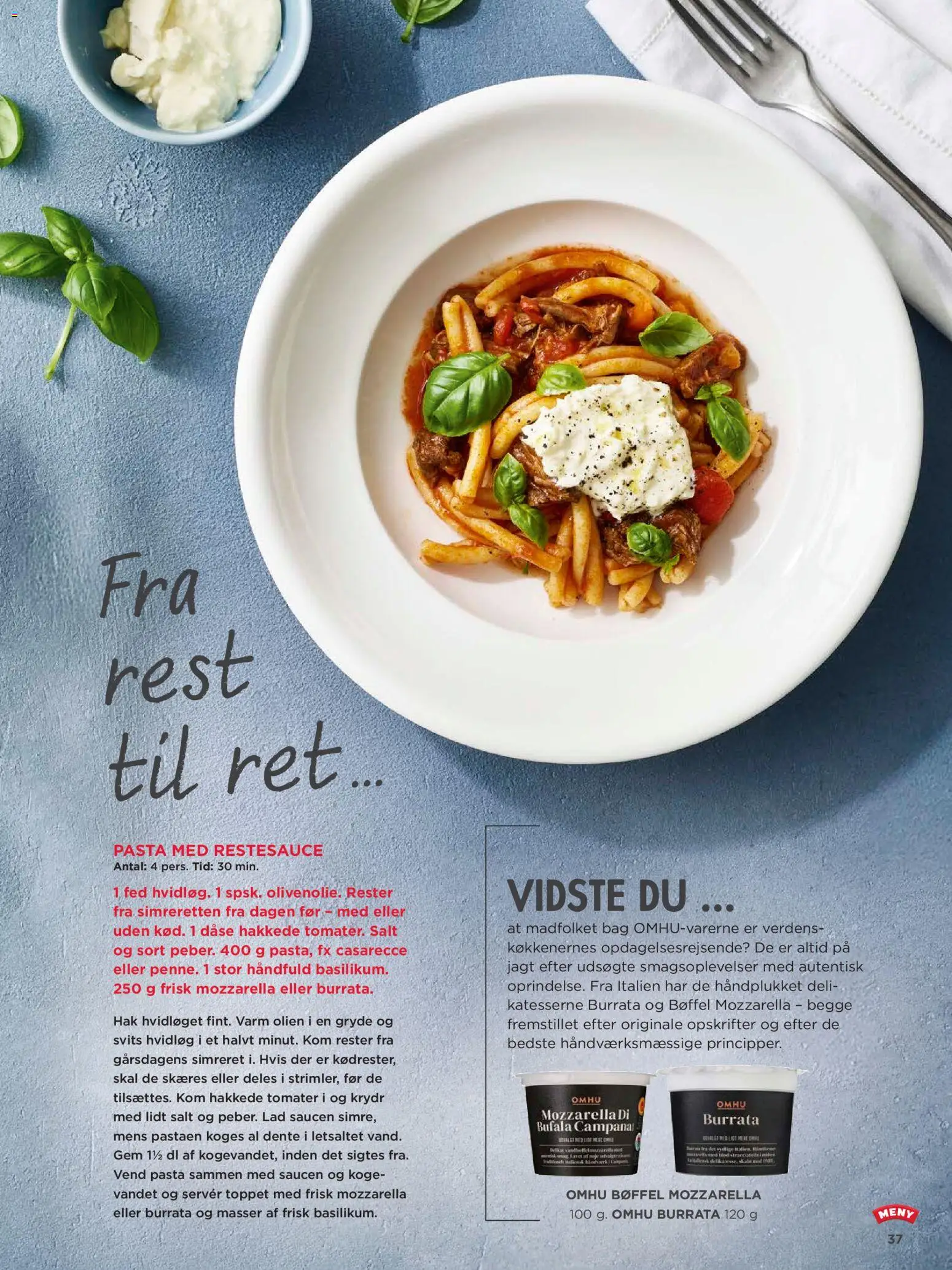 Meny tilbudsavis – gyldig fra 20.03.2026 | Side: 37 | Produkter: Pasta, Hakkede tomater, Mozzarella, Cebola
