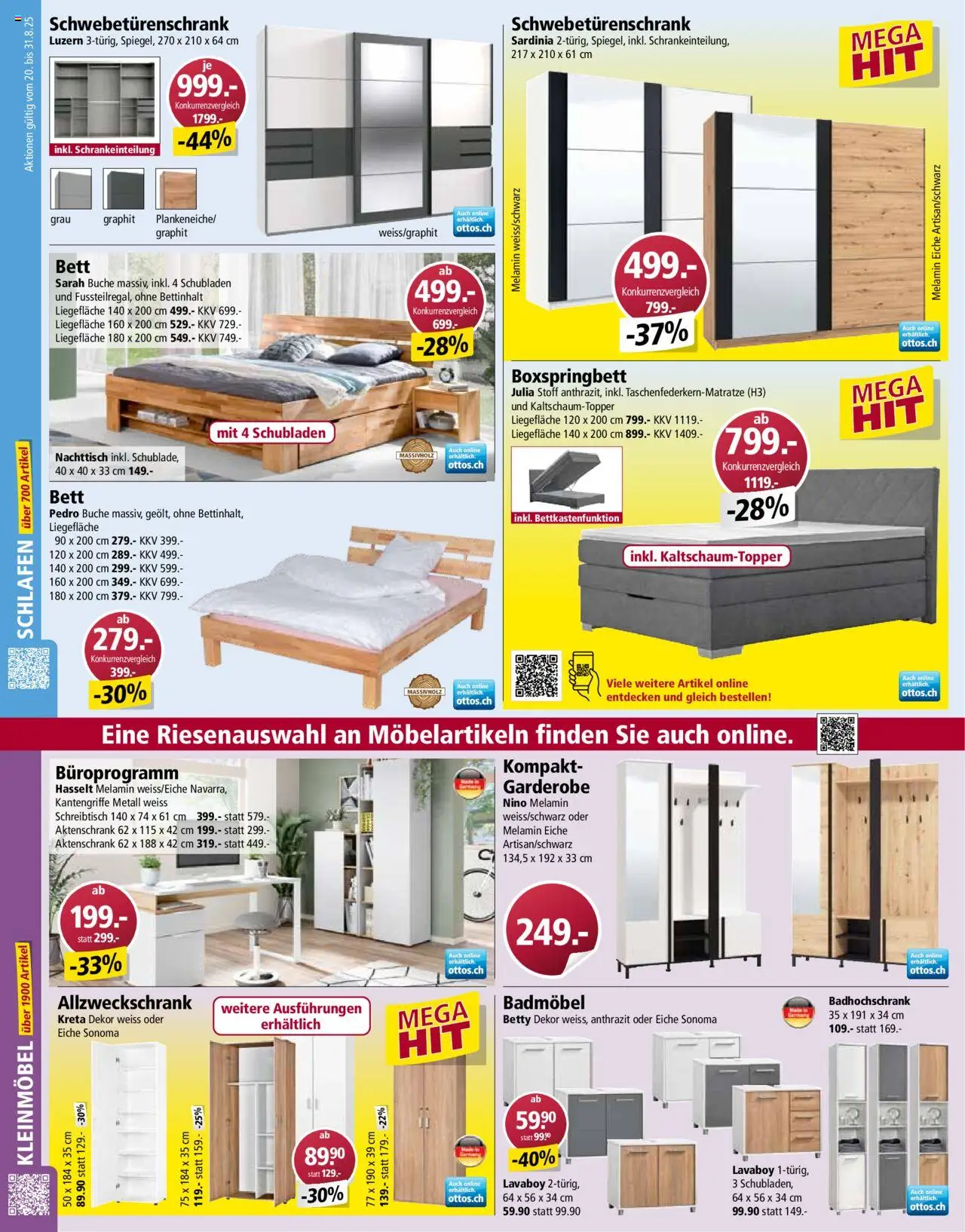 Otto's Aktionen ab 20.08.2025 | Seite: 6 | Produkte: Nachttisch, Schwebetürenschrank, Bett, Boxspringbett