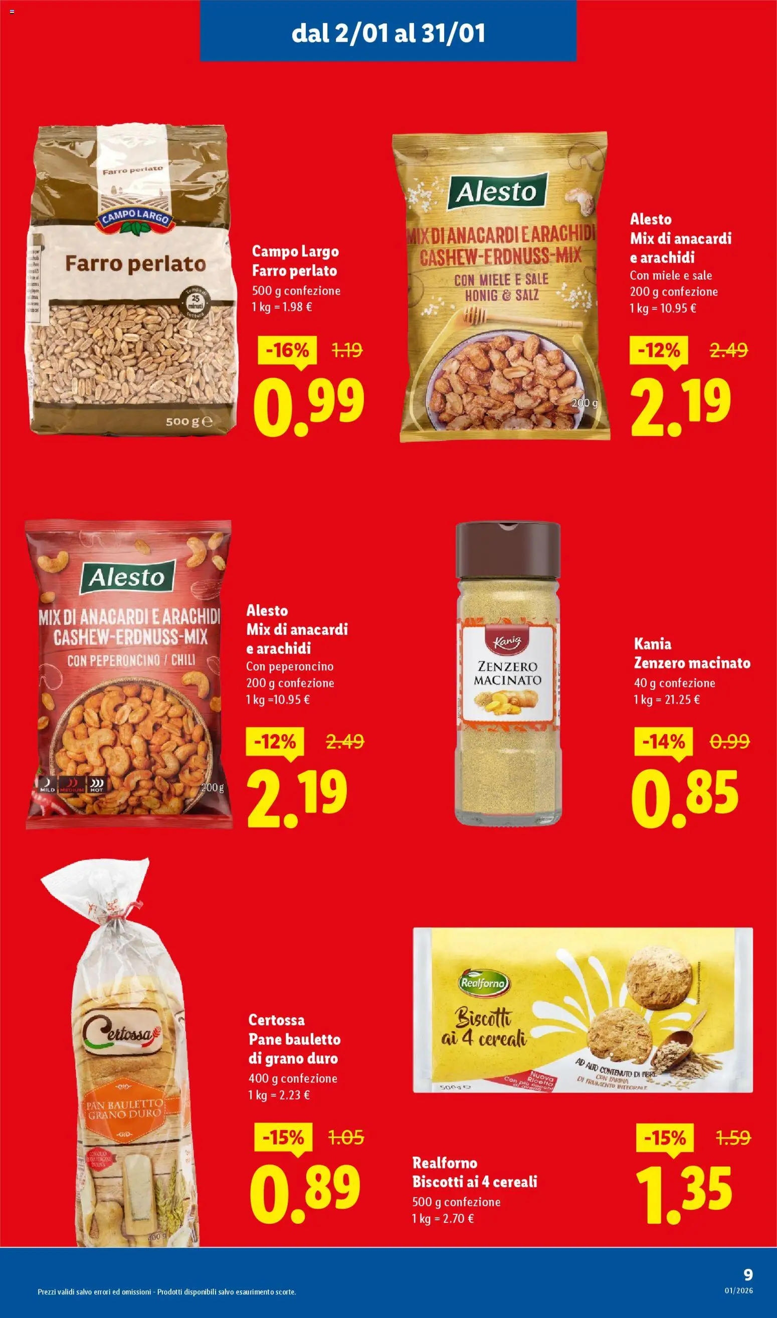 Volantino Lidl del 02.01.2026 | Pagina: 9 | Prodotti: Pane, Biscotti, Sale, Peperoncino