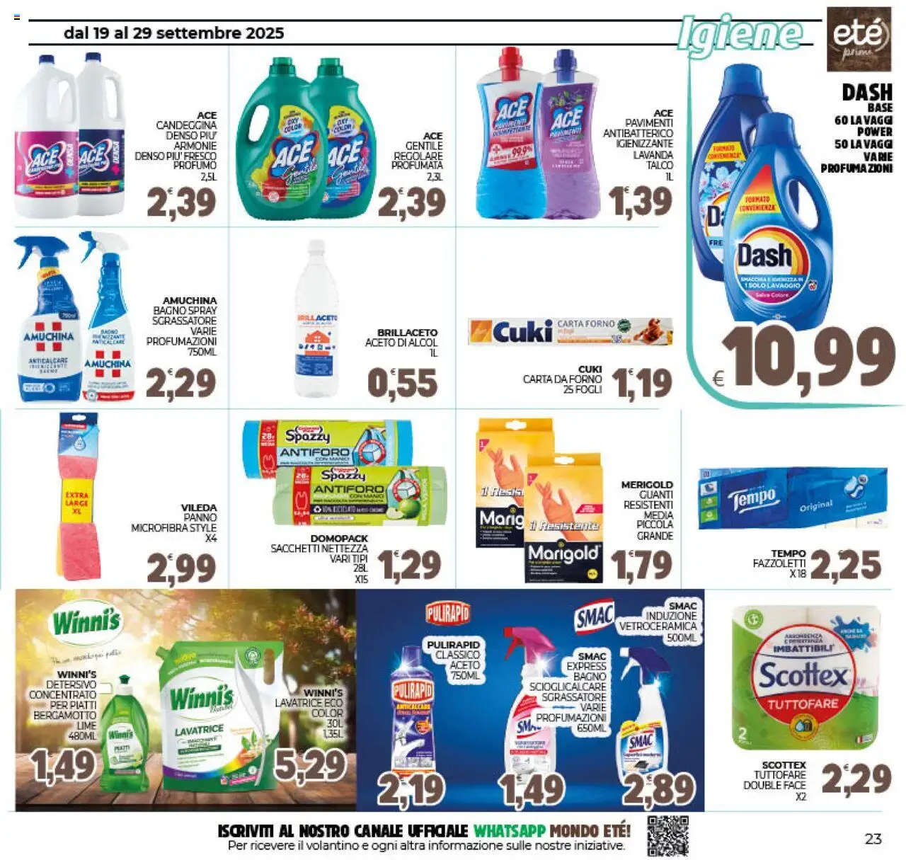 Volantino Eté del 19.09.2025 | Pagina: 23 | Prodotti: Candeggina, Sgrassatore, Aceto, Carta forno