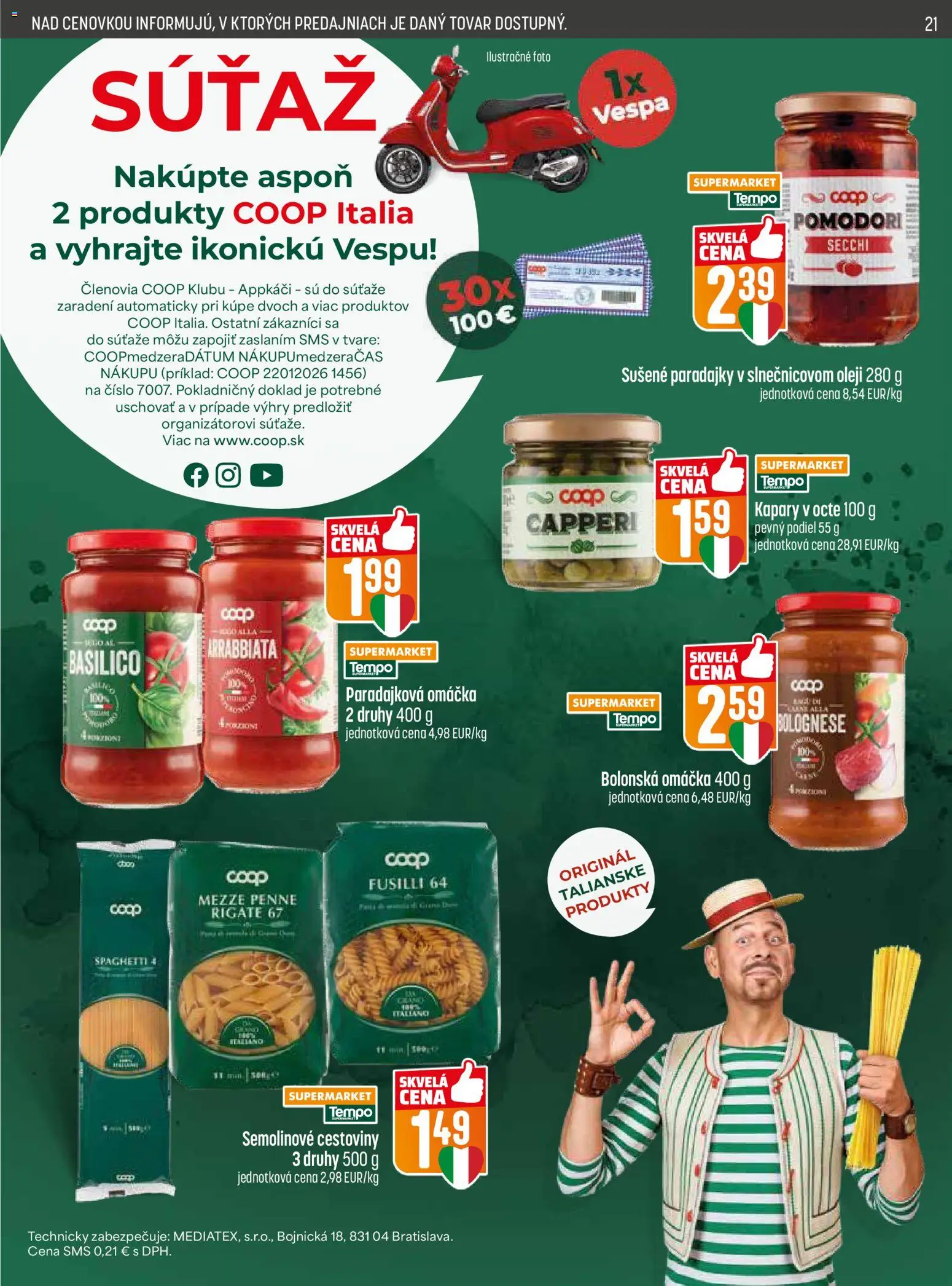 Nové COOP Jednota akcie – leták je platný od 12.02.2026 | Strana: 21 | Produkty: Penne, Fusilli, Paradajky, Omáčka
