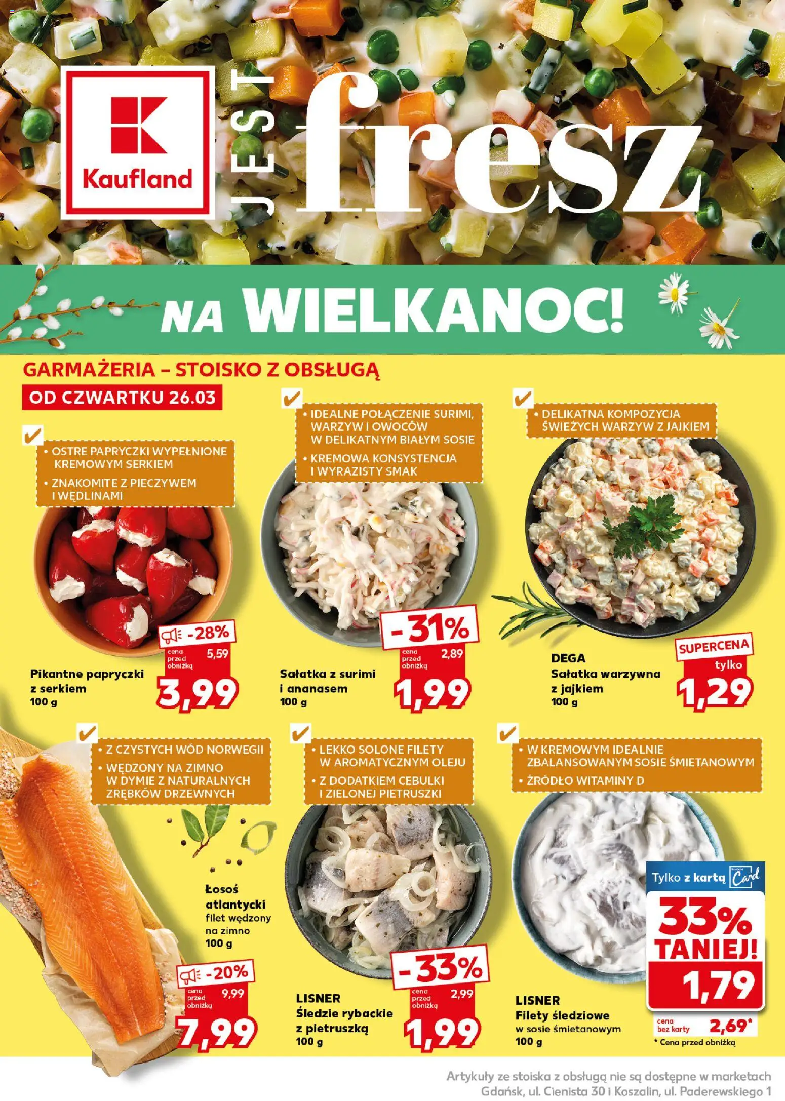 Kaufland Polsko leták - Mocny start od 30.03.2026 | Strana: 22 | Produkty: Losos, Surimi, Filet, Karty