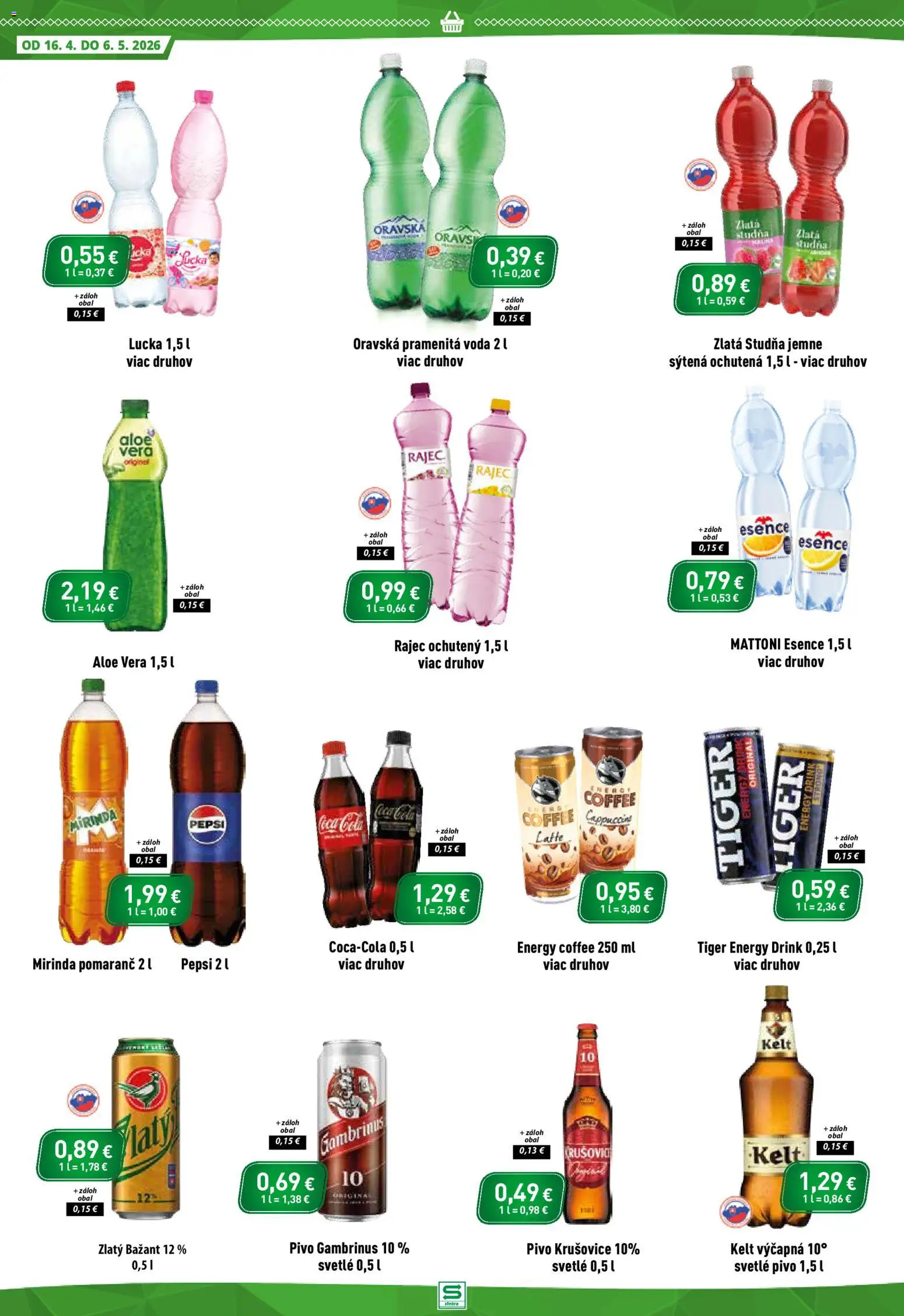 Nové Sintra akcie – leták je platný od 16.04.2026 | Strana: 10 | Produkty: Kelt, Zlatý Bažant, Mattoni, Gambrinus