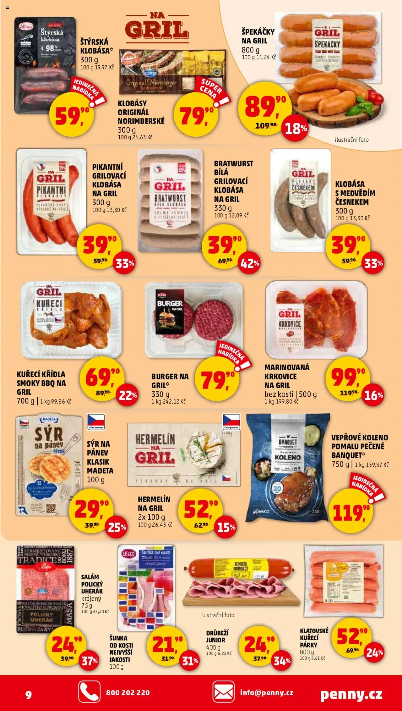 Penny Market leták - Čtvrtečník od 19.06.2025 | Strana: 9 | Produkty: Uherák, Šunka, Sýr na pánev, Hermelín na gril