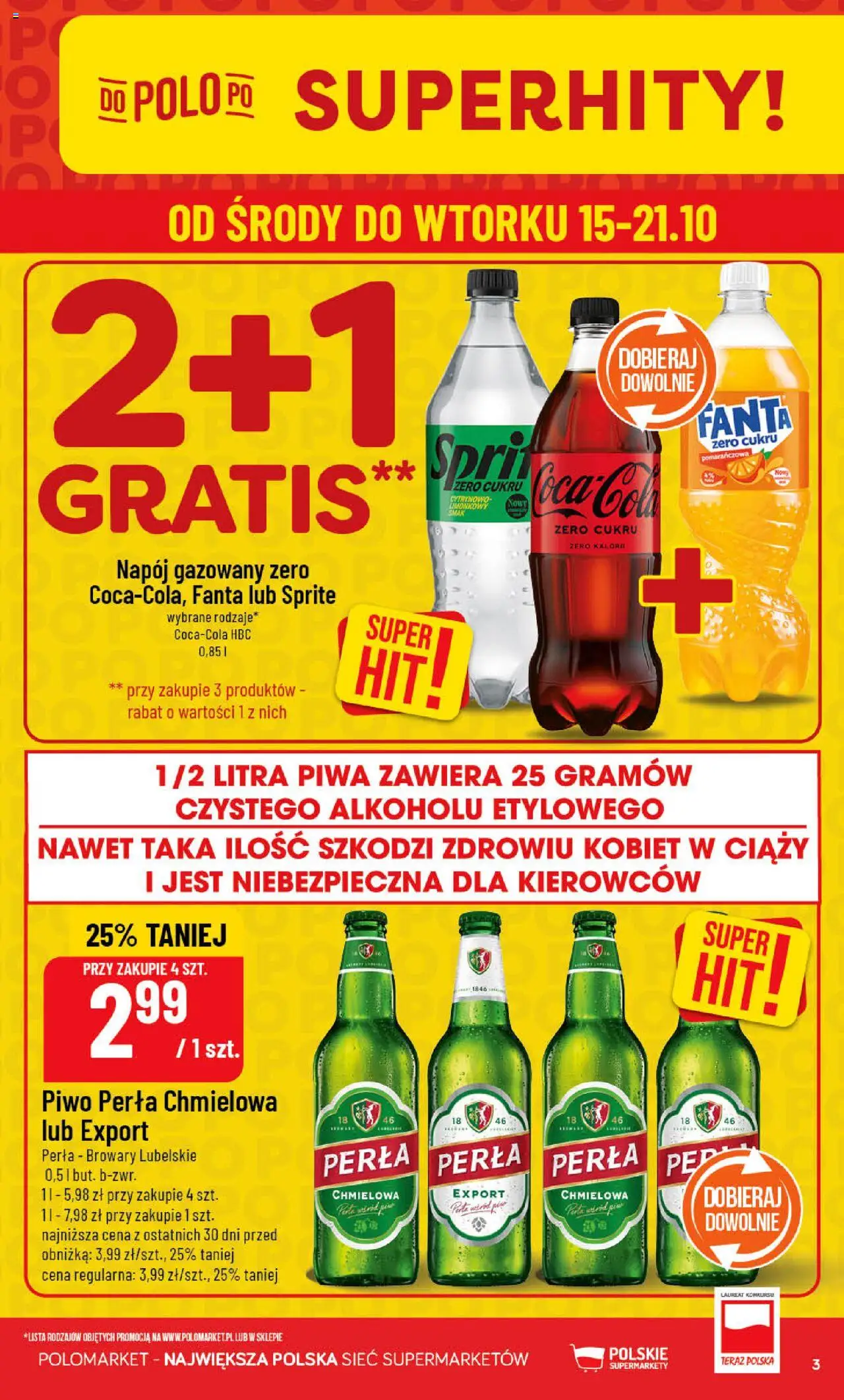 POLOmarket Gazetka od 15.10.2025 | Strona: 3 | Produkty: Sprite, Piwo perła, Piwo