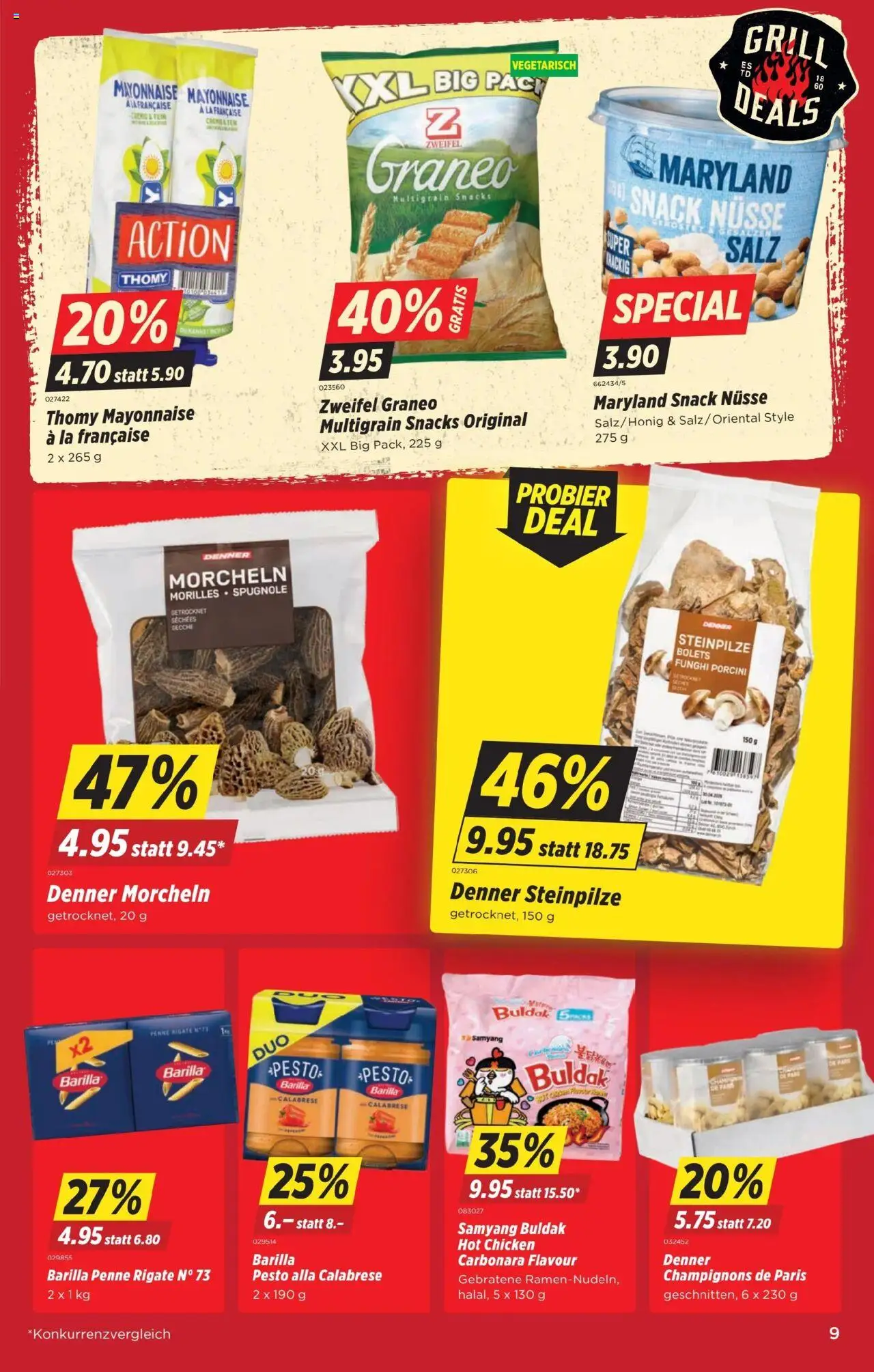Denner Aktionen ab 26.08.2025 | Seite: 9 | Produkte: Barilla, Champignons, Mayonnaise, Salz