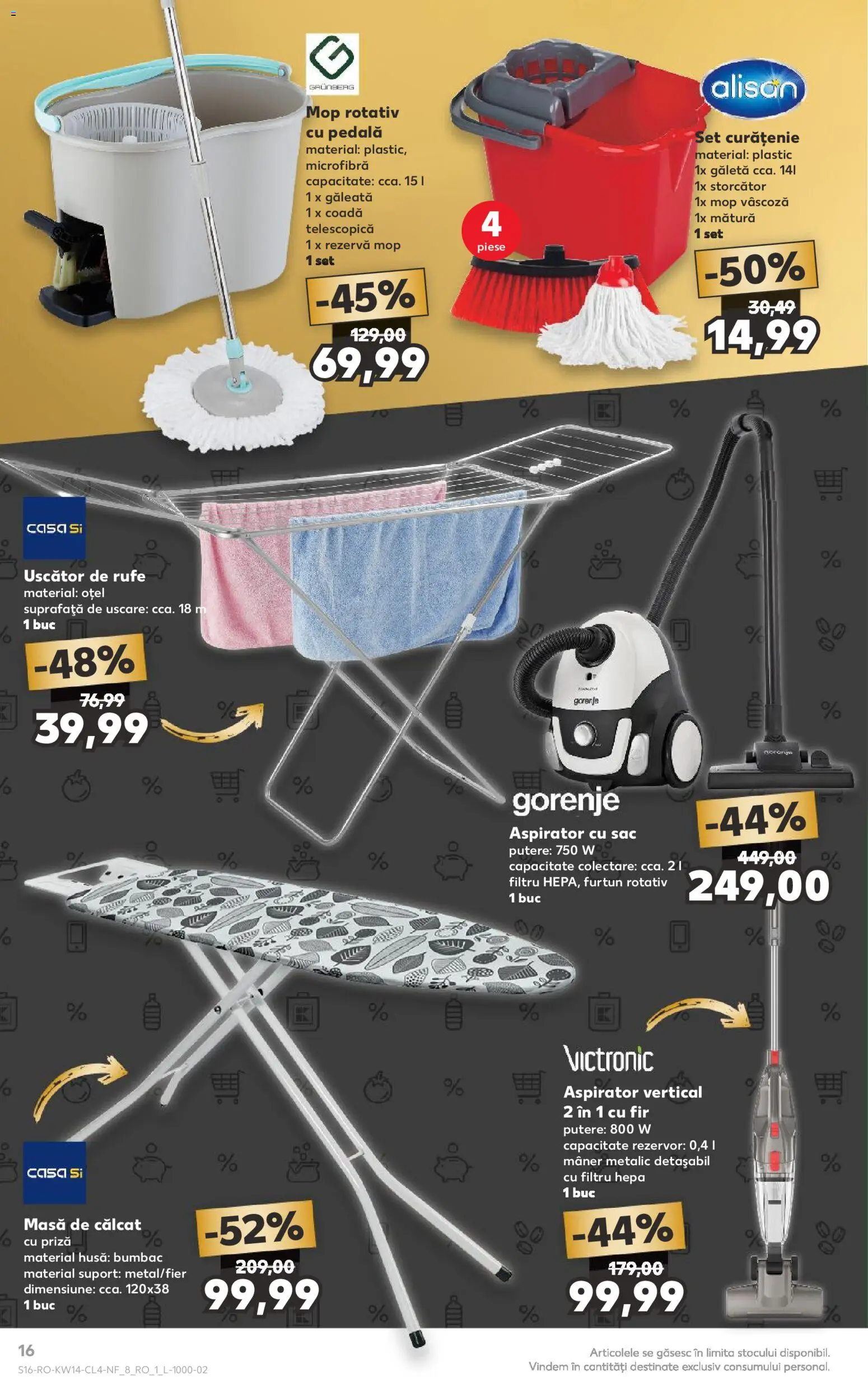 Noul catalog Kaufland – valabil de la 01.04.2026 | Pagină: 16 | Produse: Uscător, Storcător, Priză, Masă de călcat