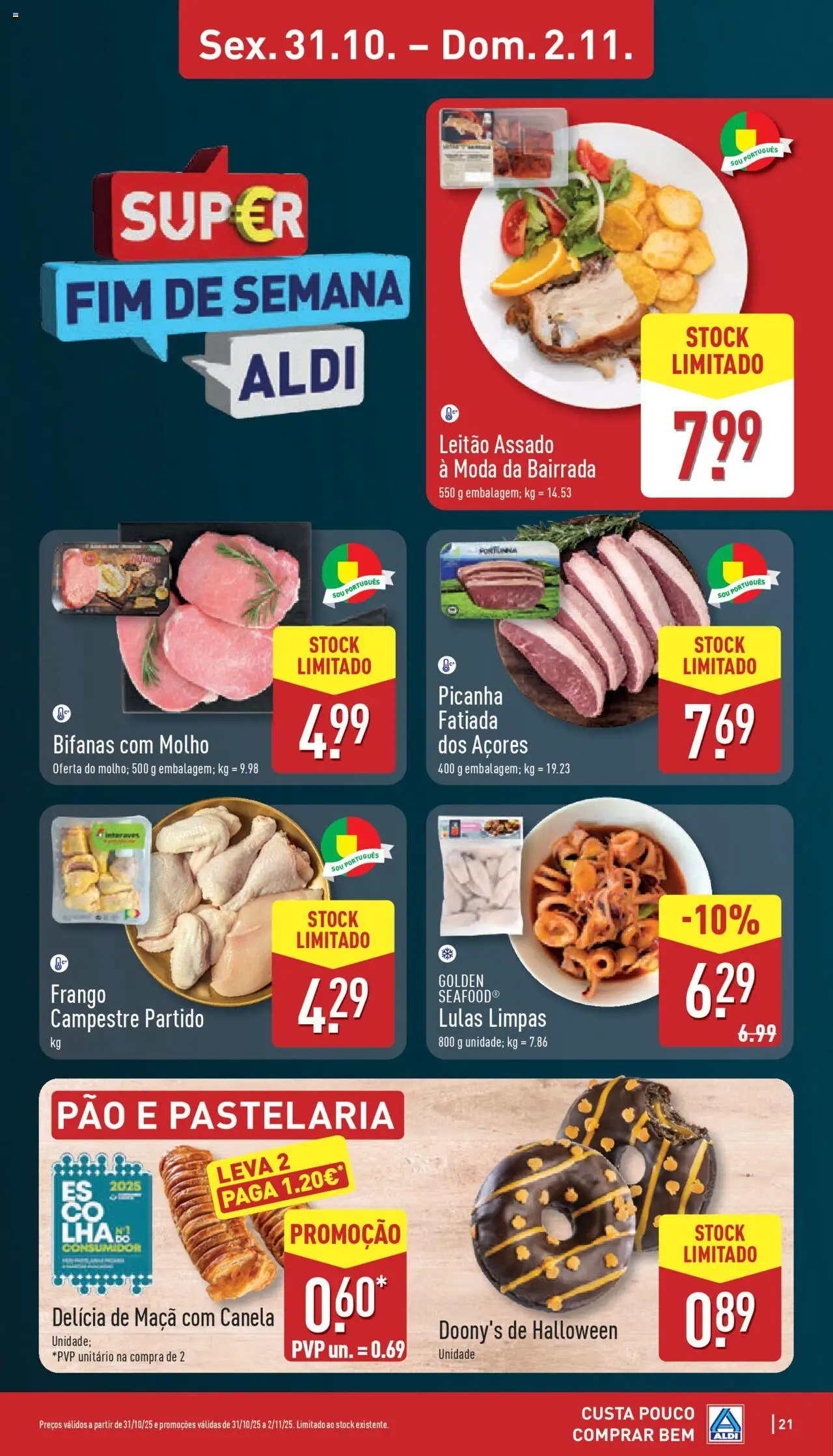 Aldi folheto │ válido de 27.10.2025 | Página: 21 | Produtos: Frango, Lulas, Canela, Pão