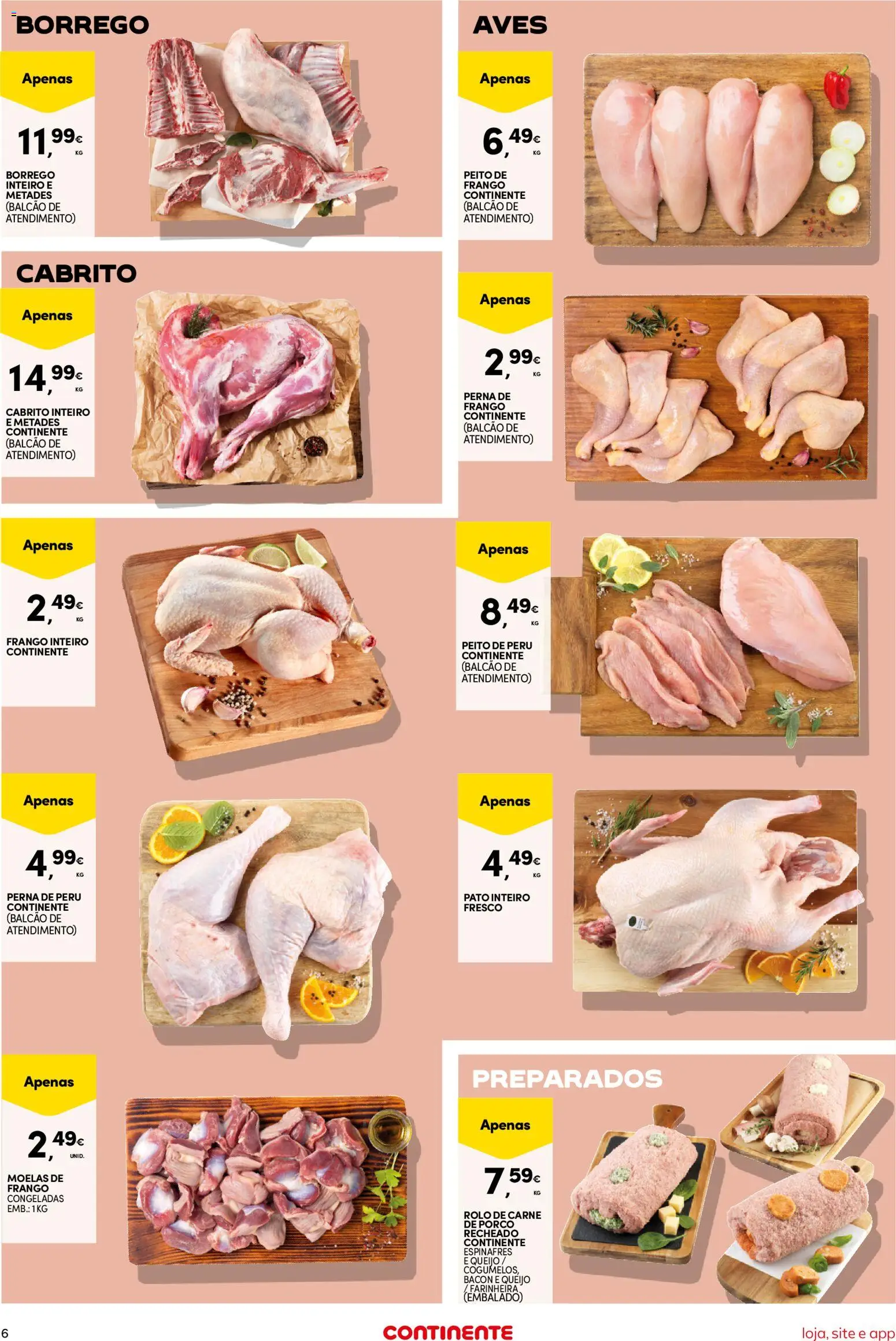 Continente Semanal Continente Bom Dia │ válido de 16.12.2025 | Página: 6 | Produtos: Espinafres, Peito de peru, Peru, Carne de porco