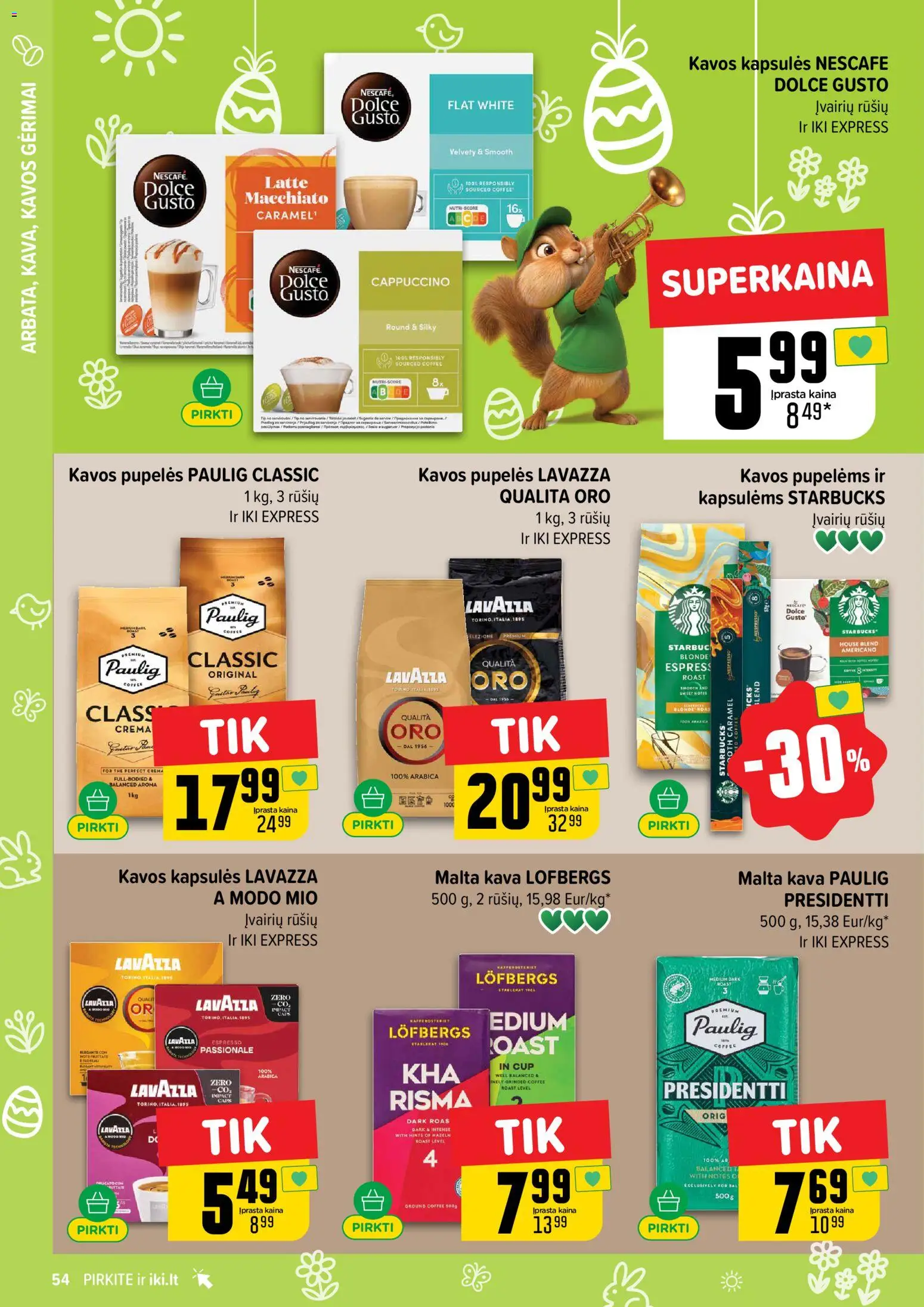 IKI akcijos nuo 16.03.2026 | Puslapis: 54 | Prekių: Pupelės, Kavos pupelės, Kava