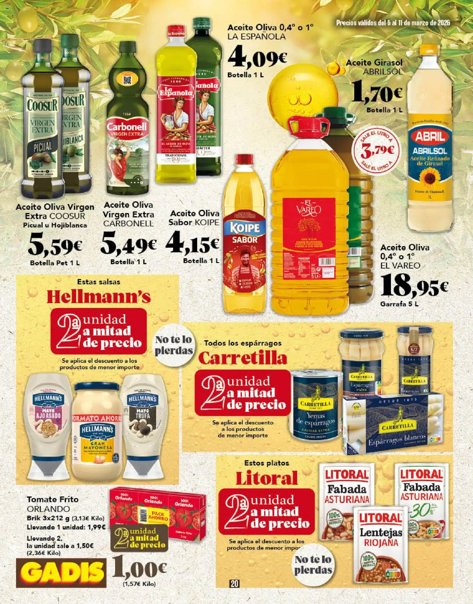 Gadis folleto │ válido desde el 05.03.2026 | Página: 20 | Productos: Aceite, Νερό καρύδας, Té, Οθόνη προβολής
