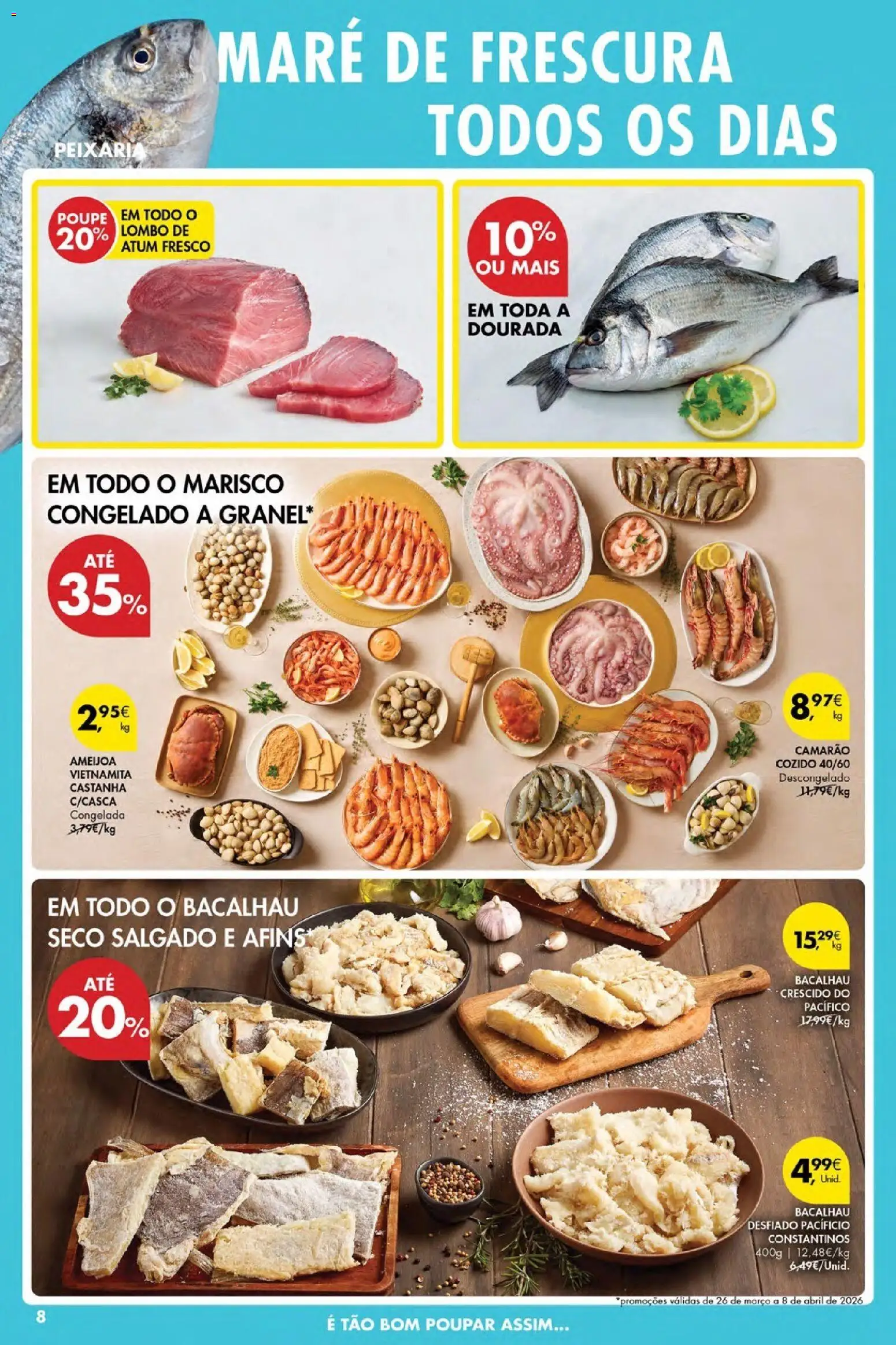 Pingo Doce Poupe Esta Semana Açores │ válido de 02.04.2026 | Página: 8 | Produtos: Dourada, Bacalhau, Camarão, Lombo