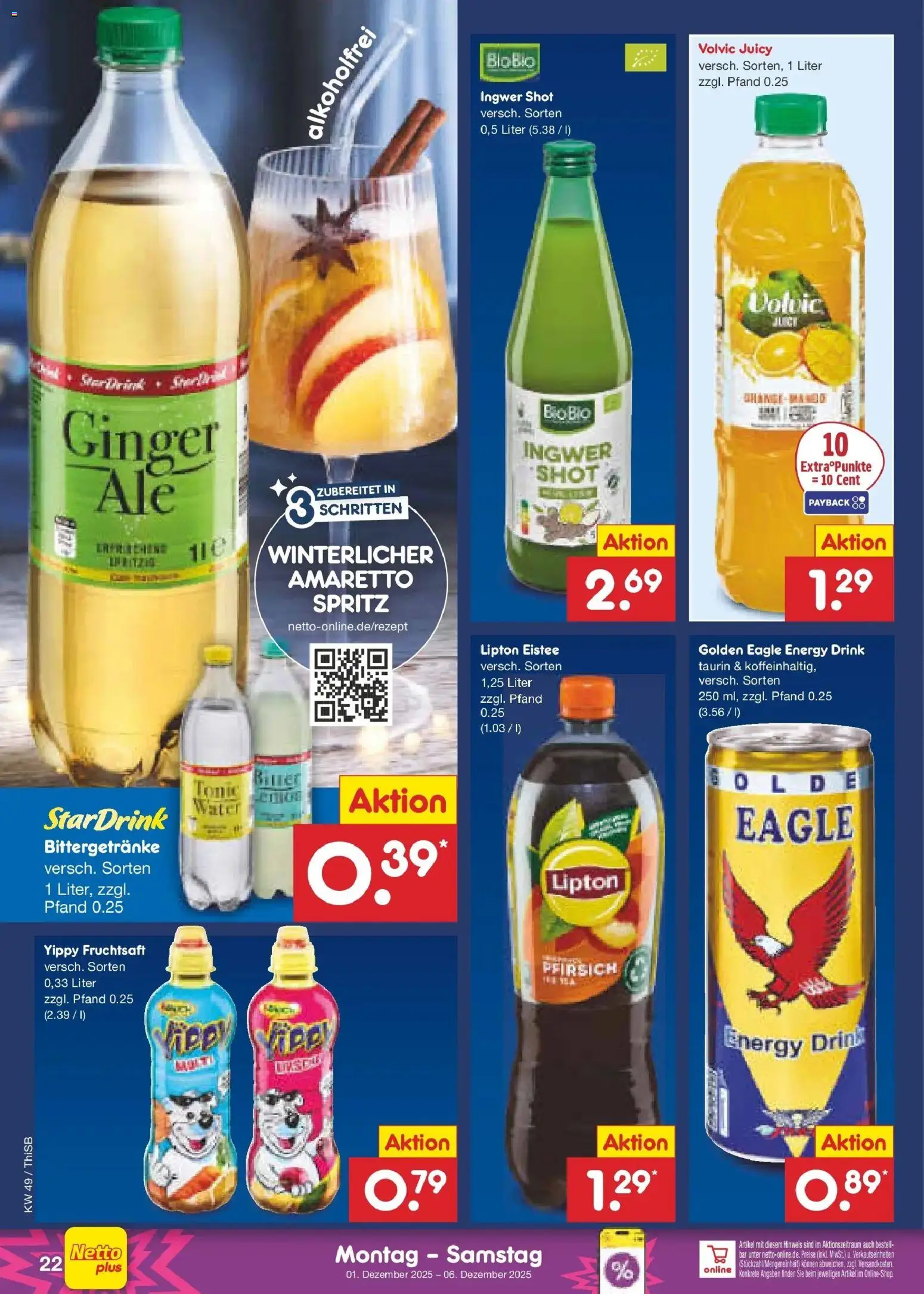 Netto Marken-Discount prospekt Spremberg	 – gültig ab 01.12.2025 | Seite: 24 | Produkte: Energy, Pfirsich, Volvic, Fruchtsaft