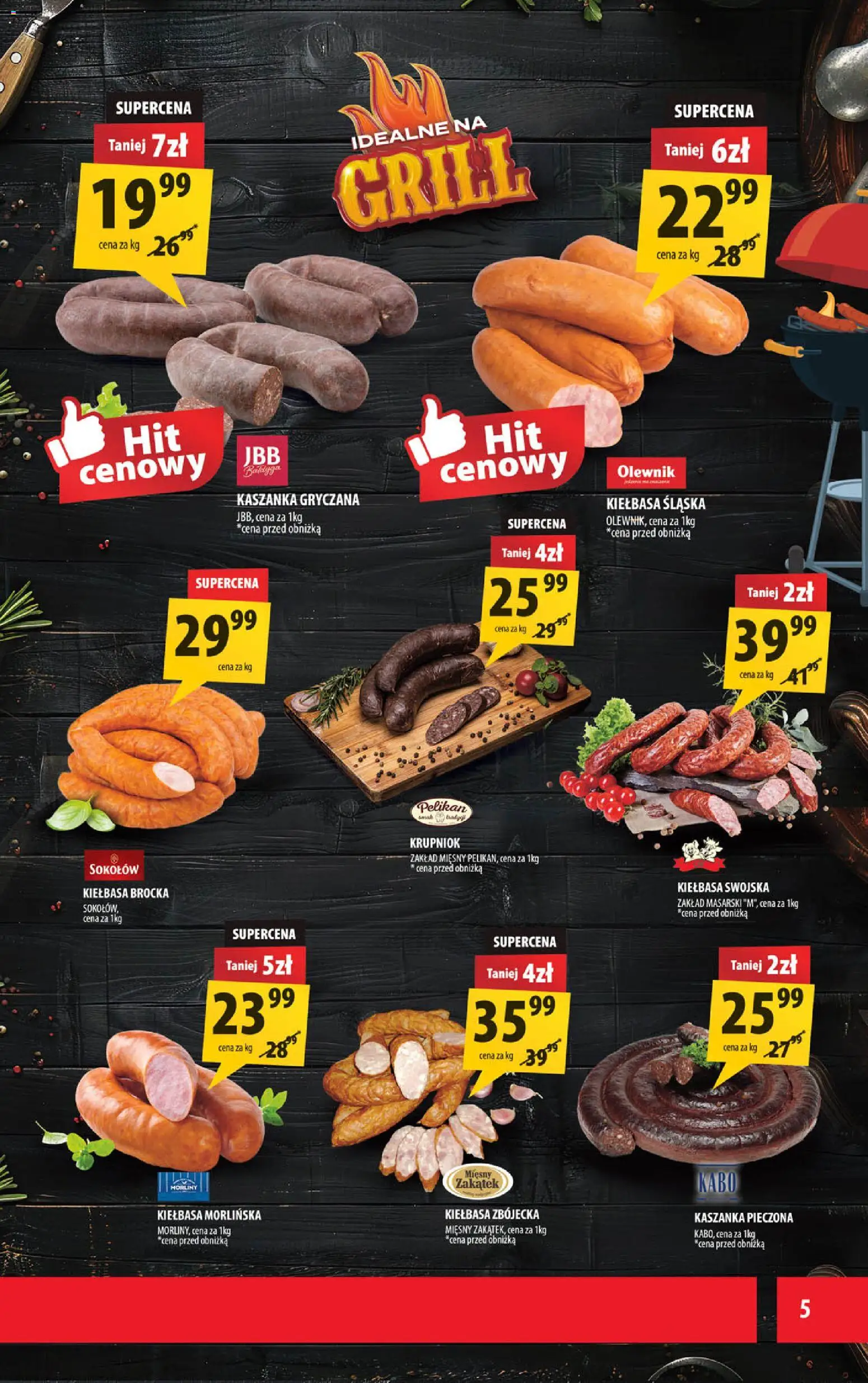 Arhelan gazetka od 24.04.2026 | Strona: 5 | Produkty: Kiełbasa, Grill, Kaszanka, Kiełbasa śląska