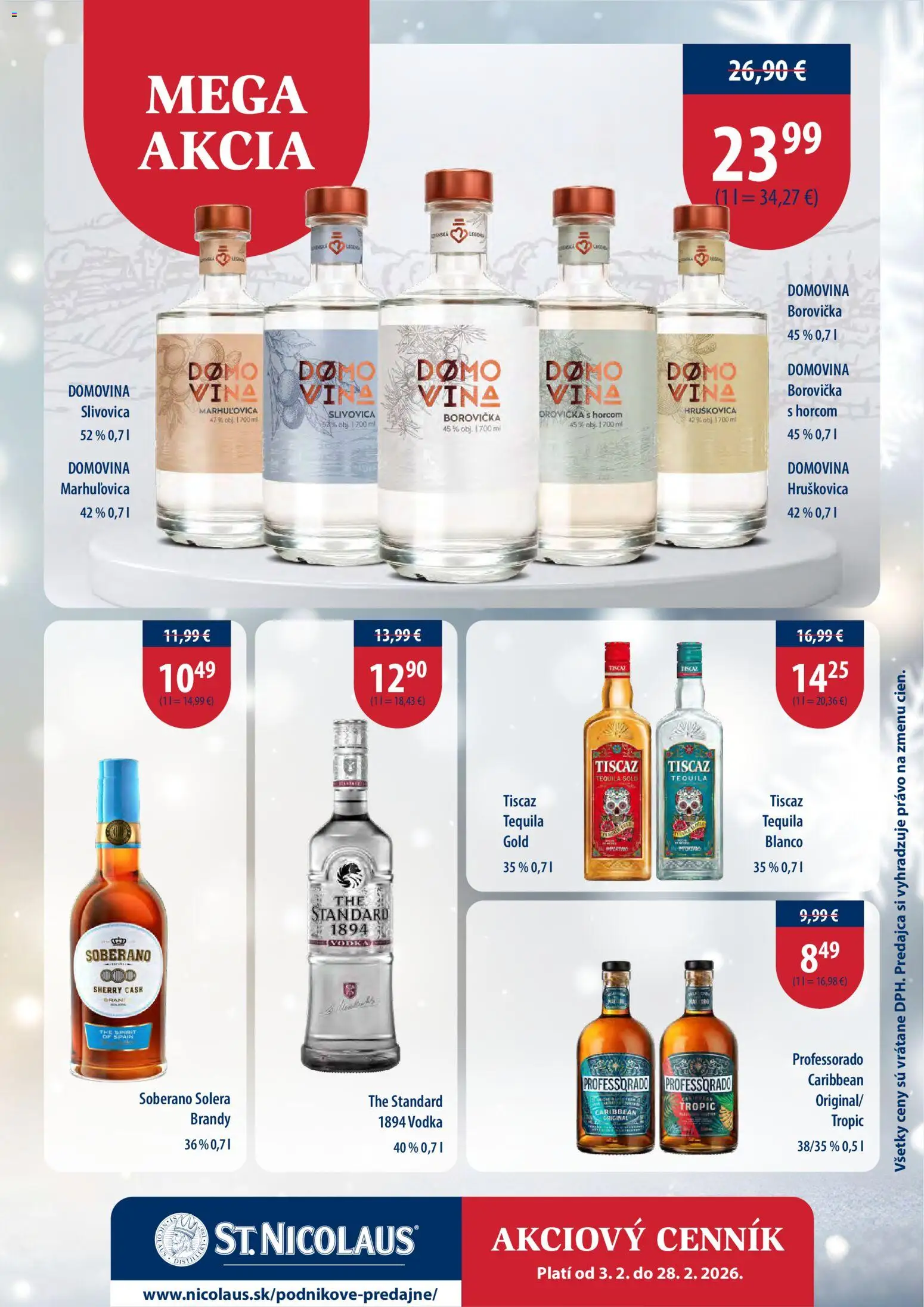 Nové St. Nicolaus akcie – leták je platný od 03.02.2026 | Strana: 4 | Produkty: Slivovica, Brandy, Vodka, Tequila