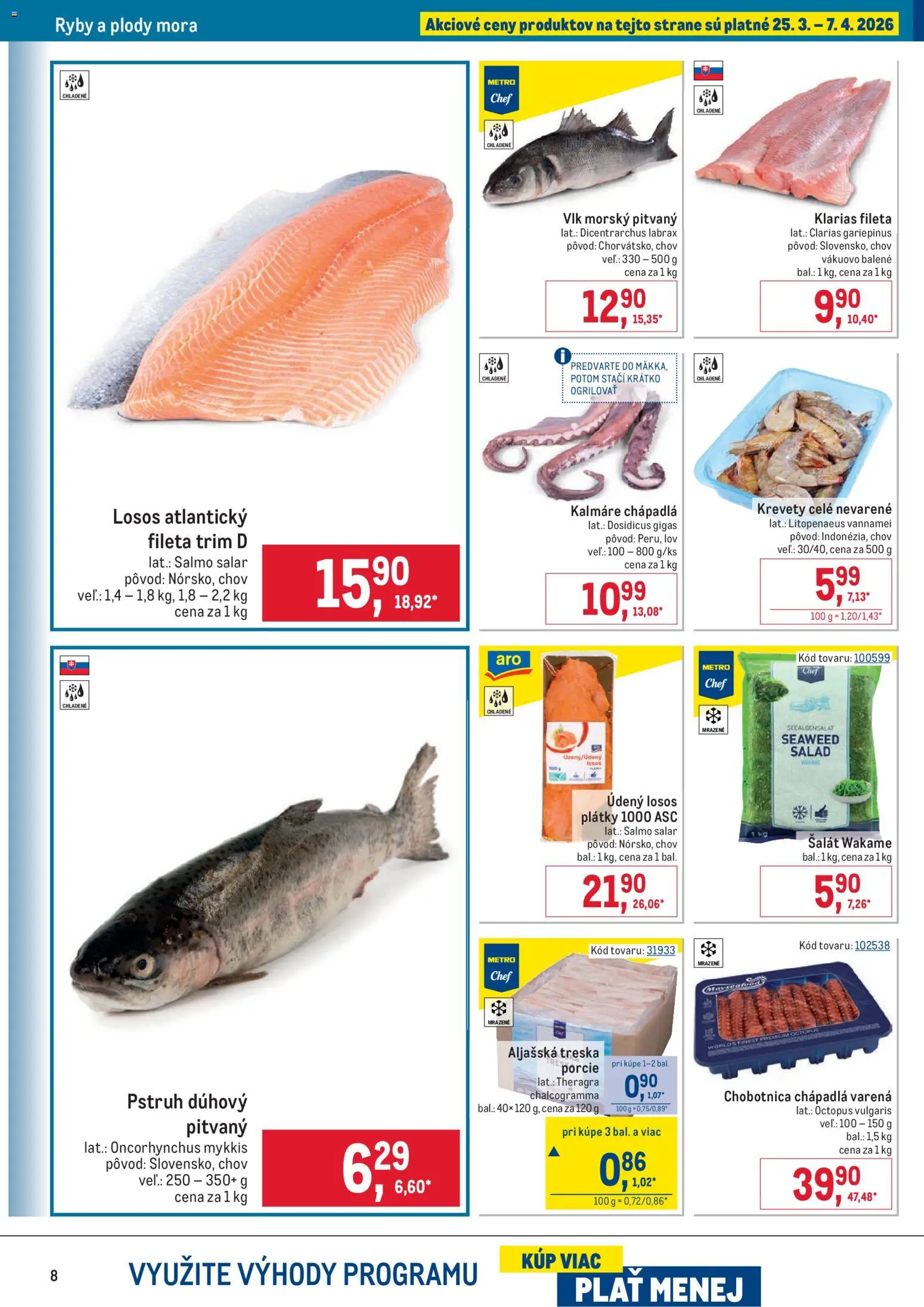 Nové Metro akcie – leták je platný od 25.03.2026 | Strana: 8 | Produkty: Ryby, Pstruh, Šalát, Treska