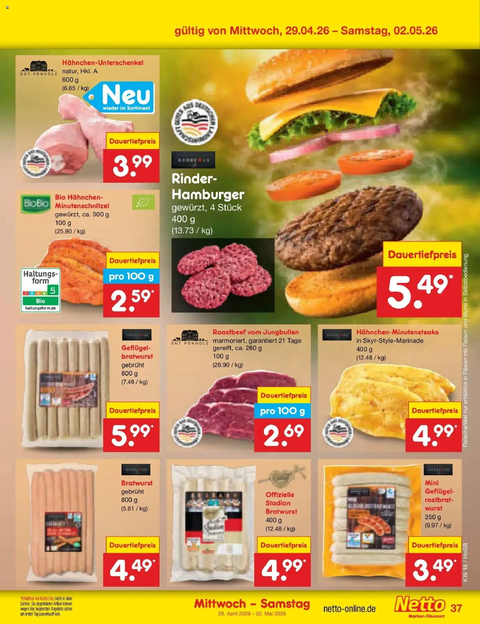 Netto Marken-Discount Prospekt Hannover	 – gültig ab 27.04.2026 | Seite: 51 | Produkte: Hahnchen, Bratwurst, Wurst, Fleisch