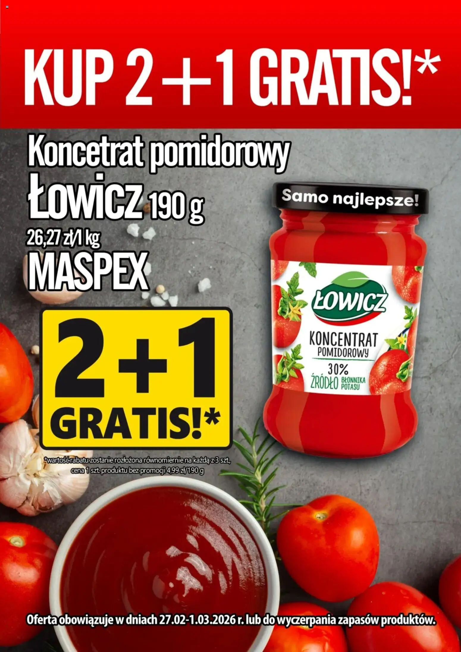 Prim Market Promocja - Koncentrat Pomidorowy Łowicz od 27.02.2026 | Strona: 1 | Produkty: Koncentrat pomidorowy