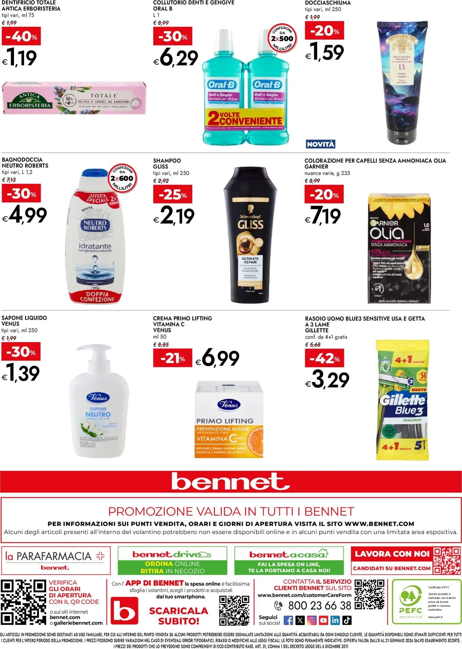 Volantino bennet del 08.01.2026 | Pagina: 24 | Prodotti: Shampoo, Crema, Collutorio, Chiodi