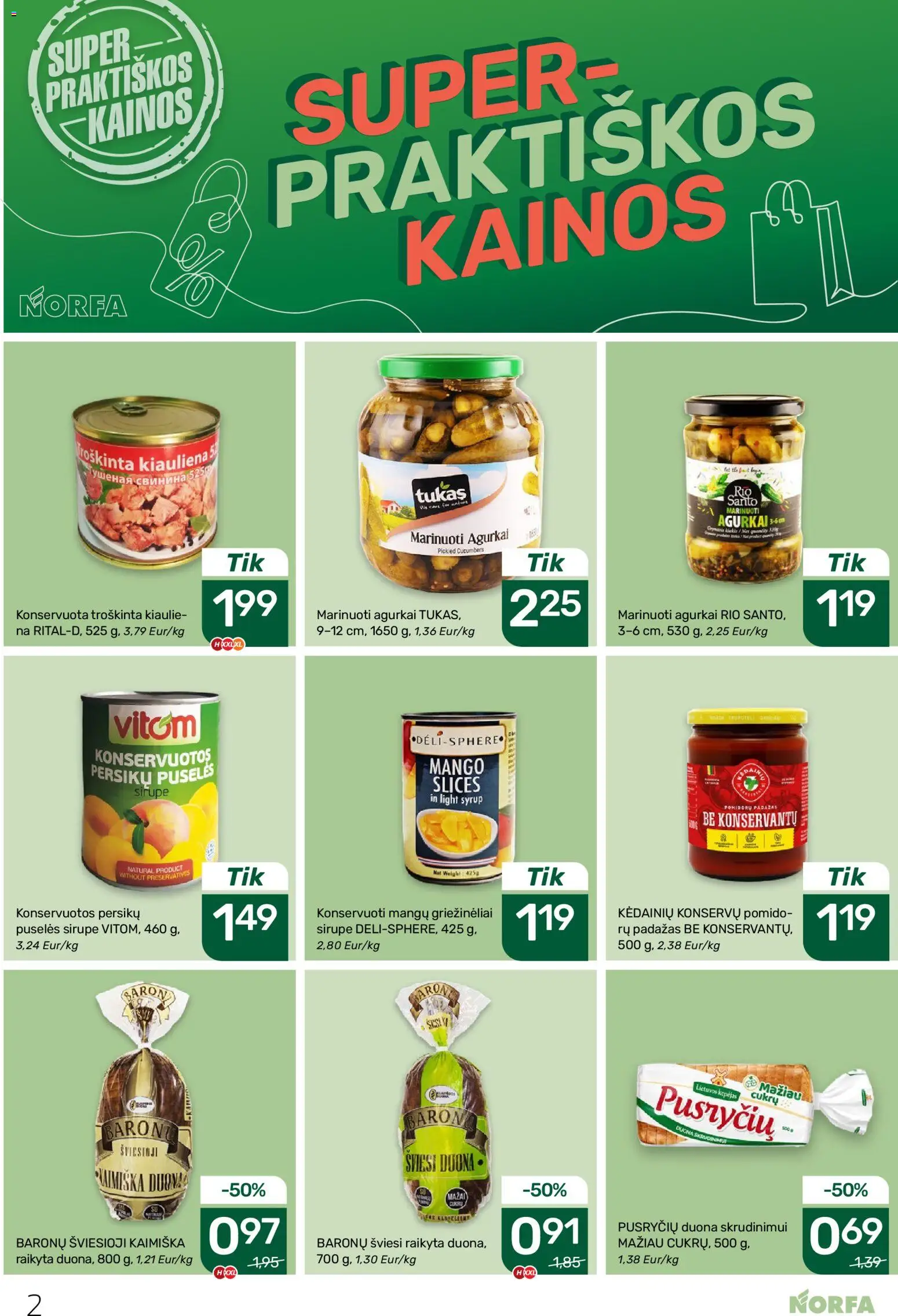 NORFA akcijos nuo 08.01.2026 | Puslapis: 2 | Prekių: Agurkai, Duona skrudinimui, Pomidorų padažas, Duona