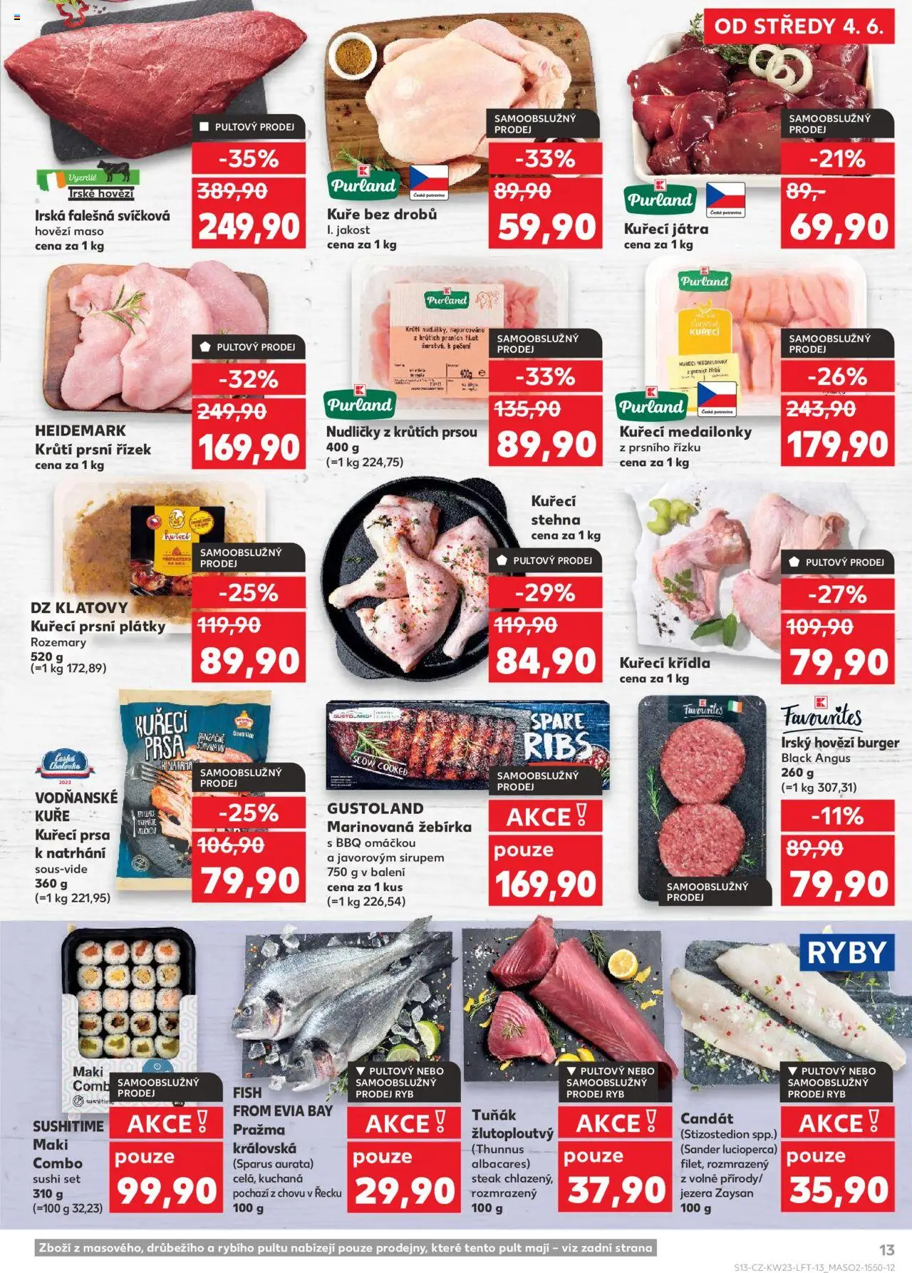 Kaufland leták - Praha 8 od 04.06.2025 | Strana: 13 | Produkty: Irské hovězí, Hovězí maso, Candát, Kuře