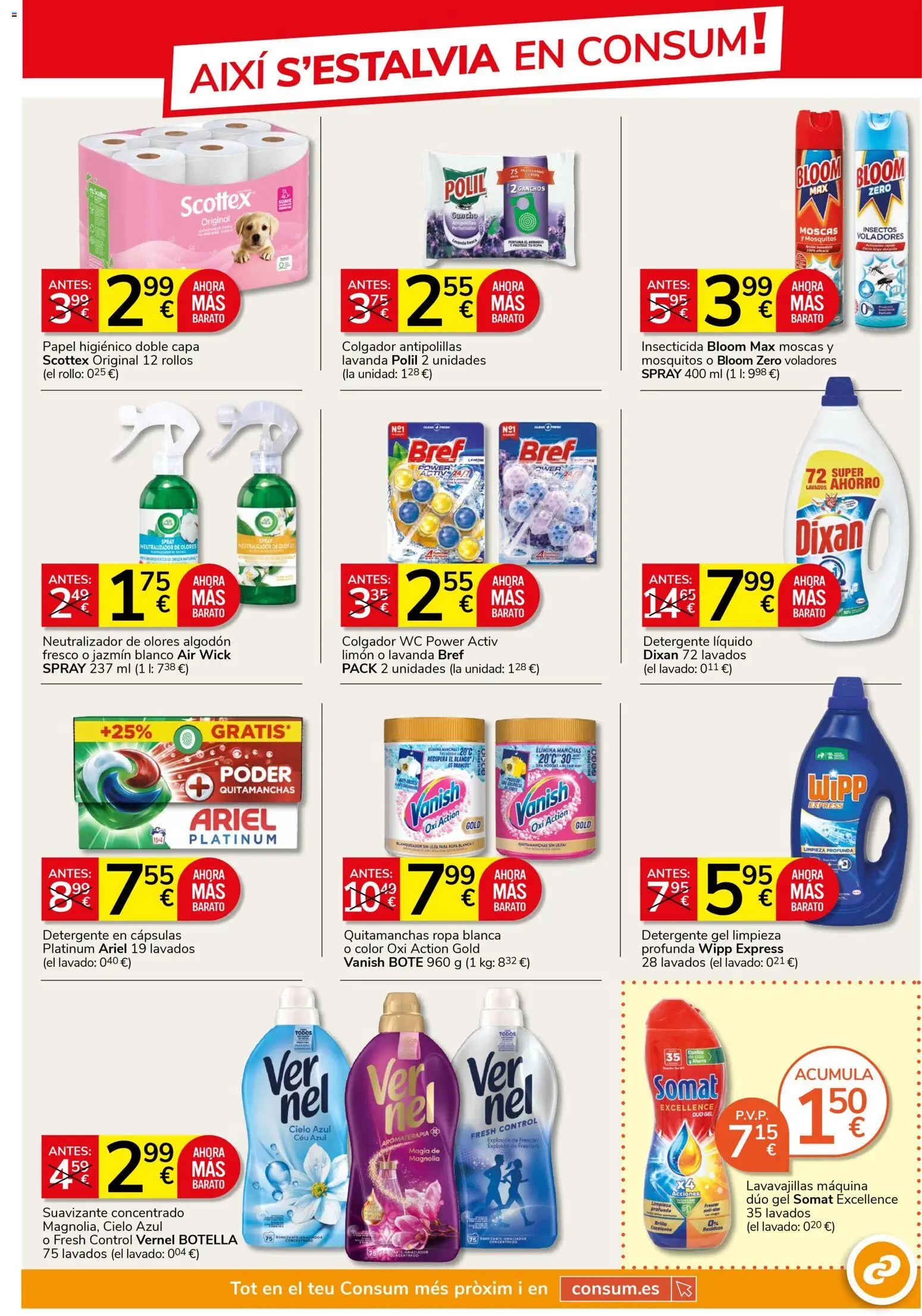 Consum folleto │ válido desde el 23.04.2026 | Página: 21 | Productos: Detergente, Papel higienico, Ropa, Suavizante