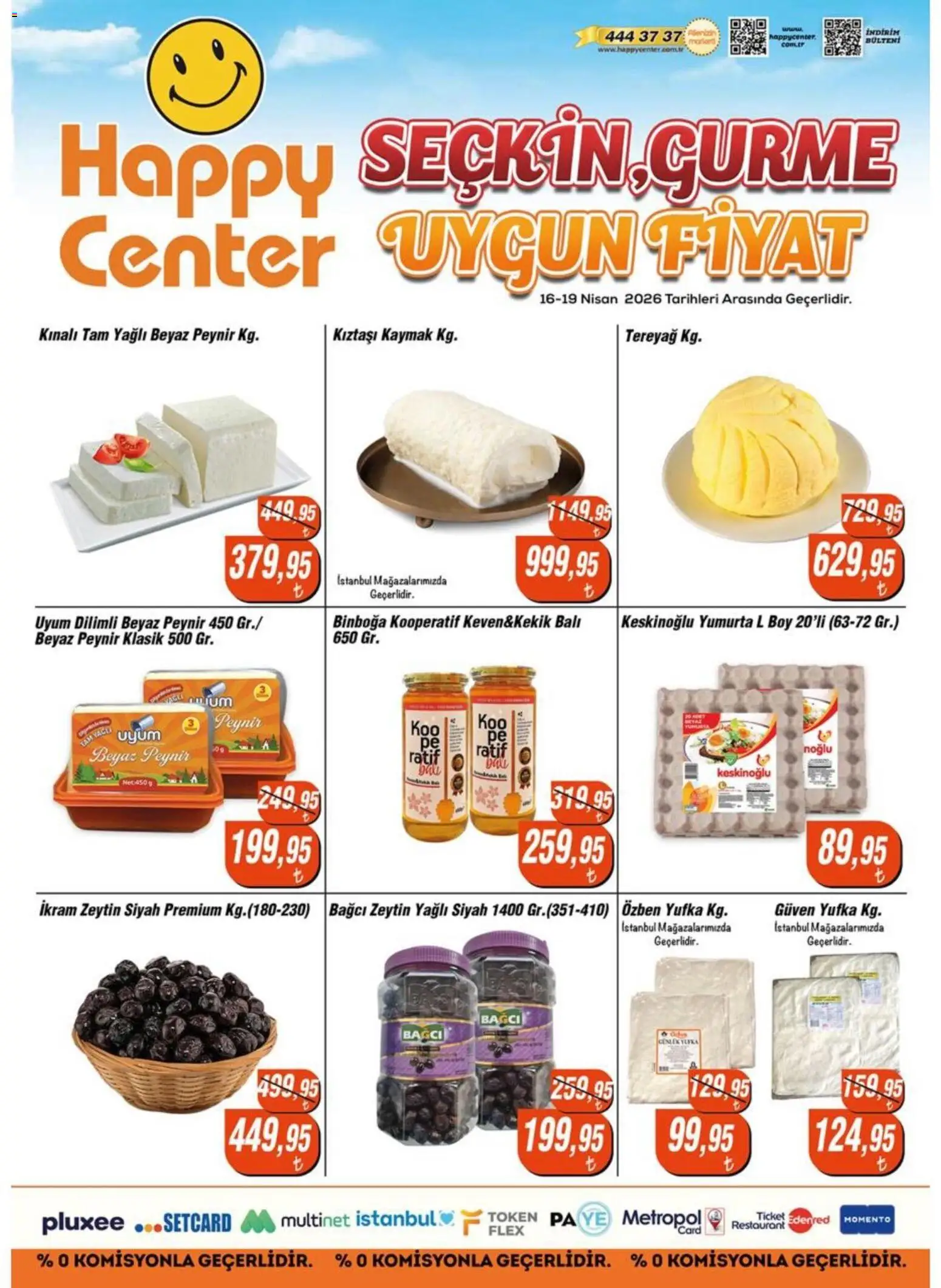 Happy Center İndirim - 16.04.2026 tarihinden itibaren geçerlidir | Sayfa: 1 | Ürünler: Peynir, Yumurta, Zeytin