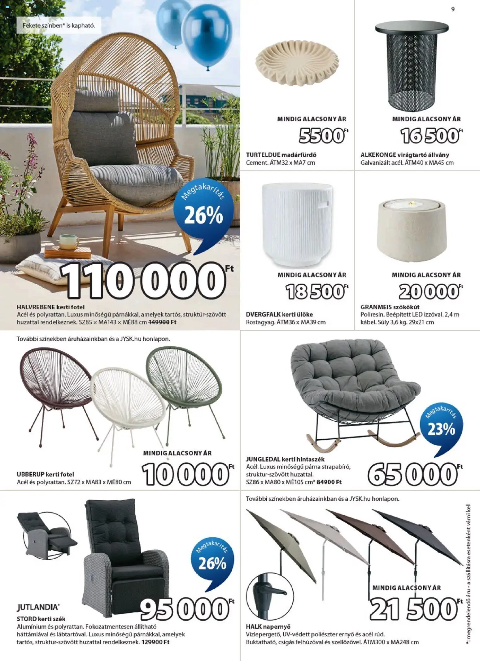 JYSK akciós ujság - amely érvényes a következő dátumtól: 29.04.2026 | Oldal: 9 | Termékek: Virágtartó, Párna, Ülőke, Hintaszék
