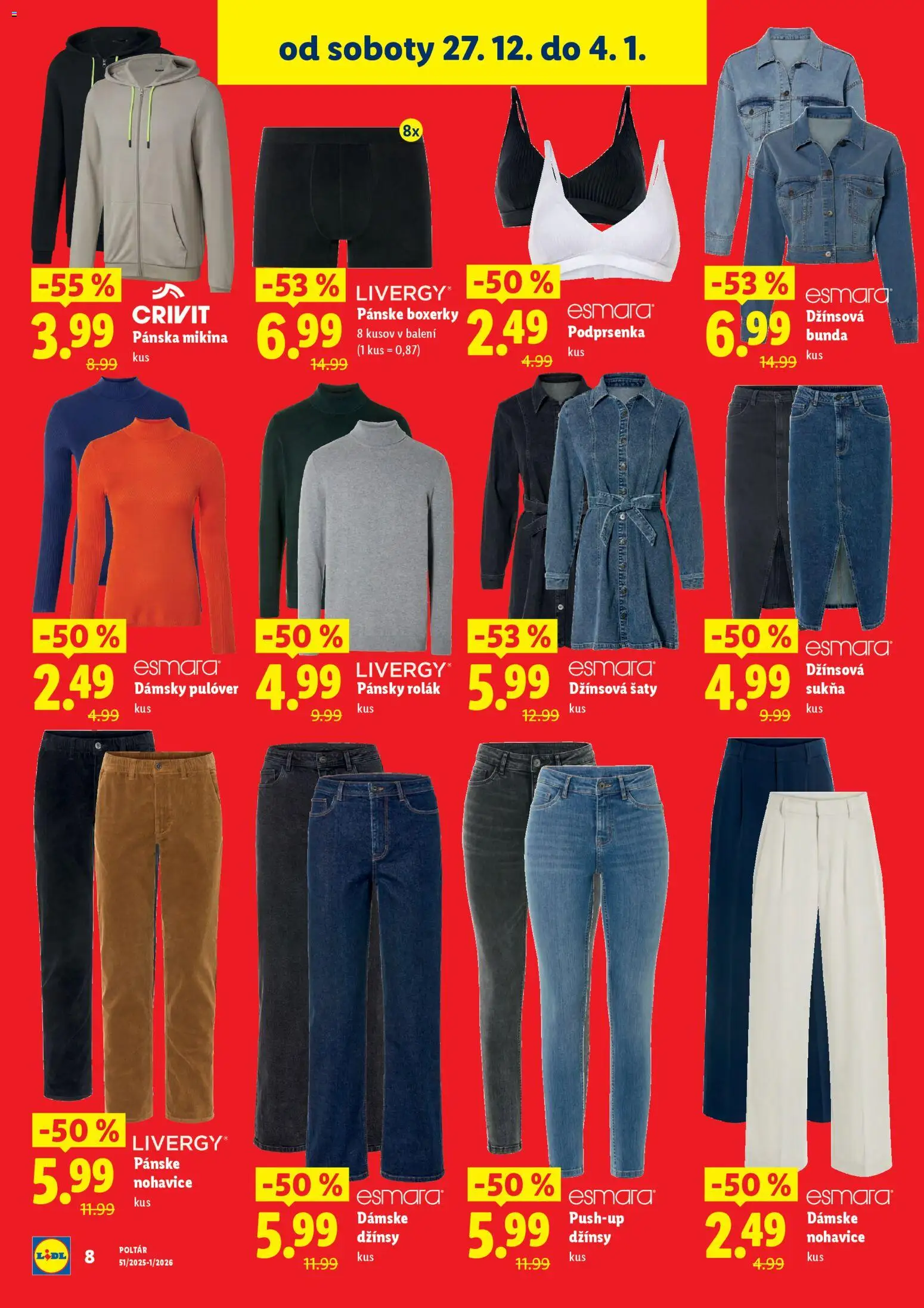 Nové Lidl akcie – leták je platný od 27.12.2025 | Strana: 8 | Produkty: Šaty, Mikina, Bunda, Podprsenka