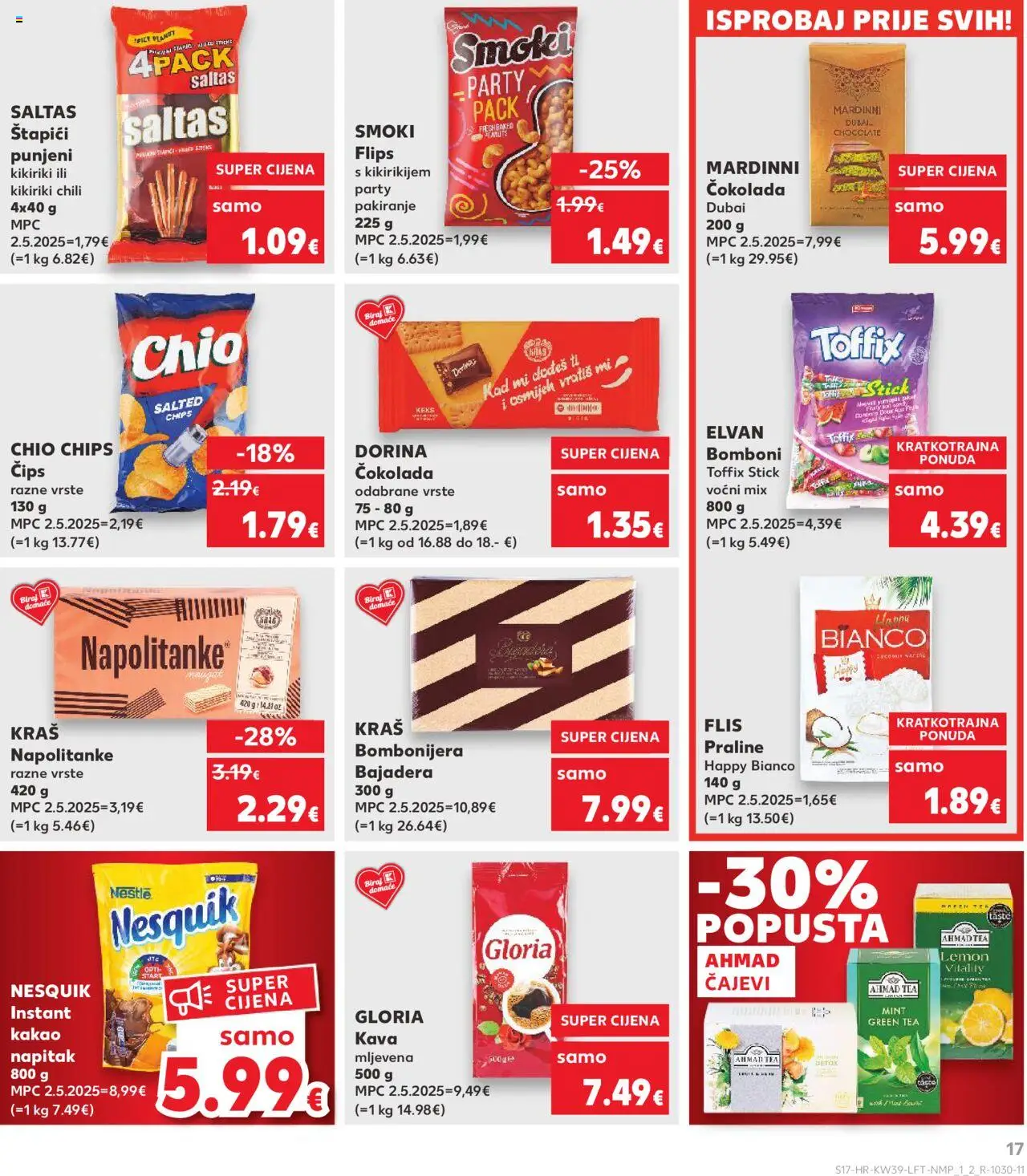 Kaufland HR akciós ujság - amely érvényes a következő dátumtól: 24.09.2025 | Oldal: 17 | Termékek: Chili, Chips, Praliné, Nesquik
