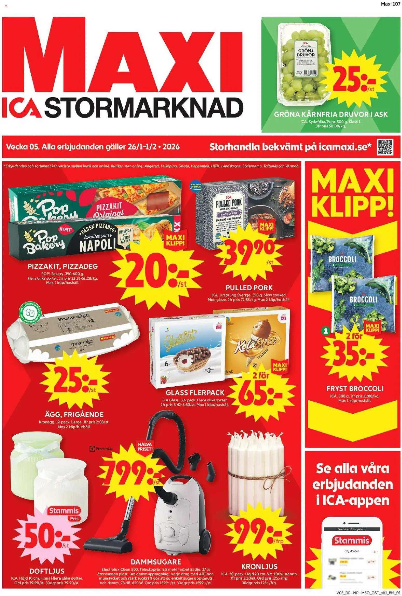 ICA Maxi reklamblad aktuell från 26.01.2026 | Sida: 1 | Produkter: Pizza, Pizzakit, Glass, Broccoli