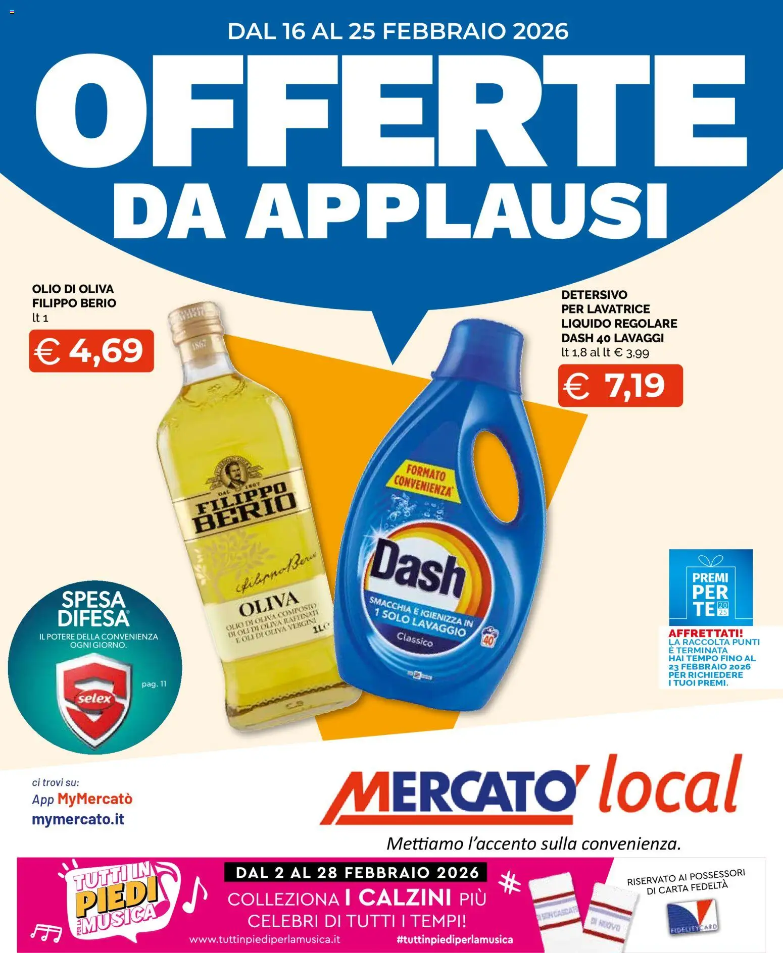 Volantino Mercatò del 16.02.2026 | Pagina: 1 | Prodotti: Calzini, Olio, Lavatrice, Olio di Oliva