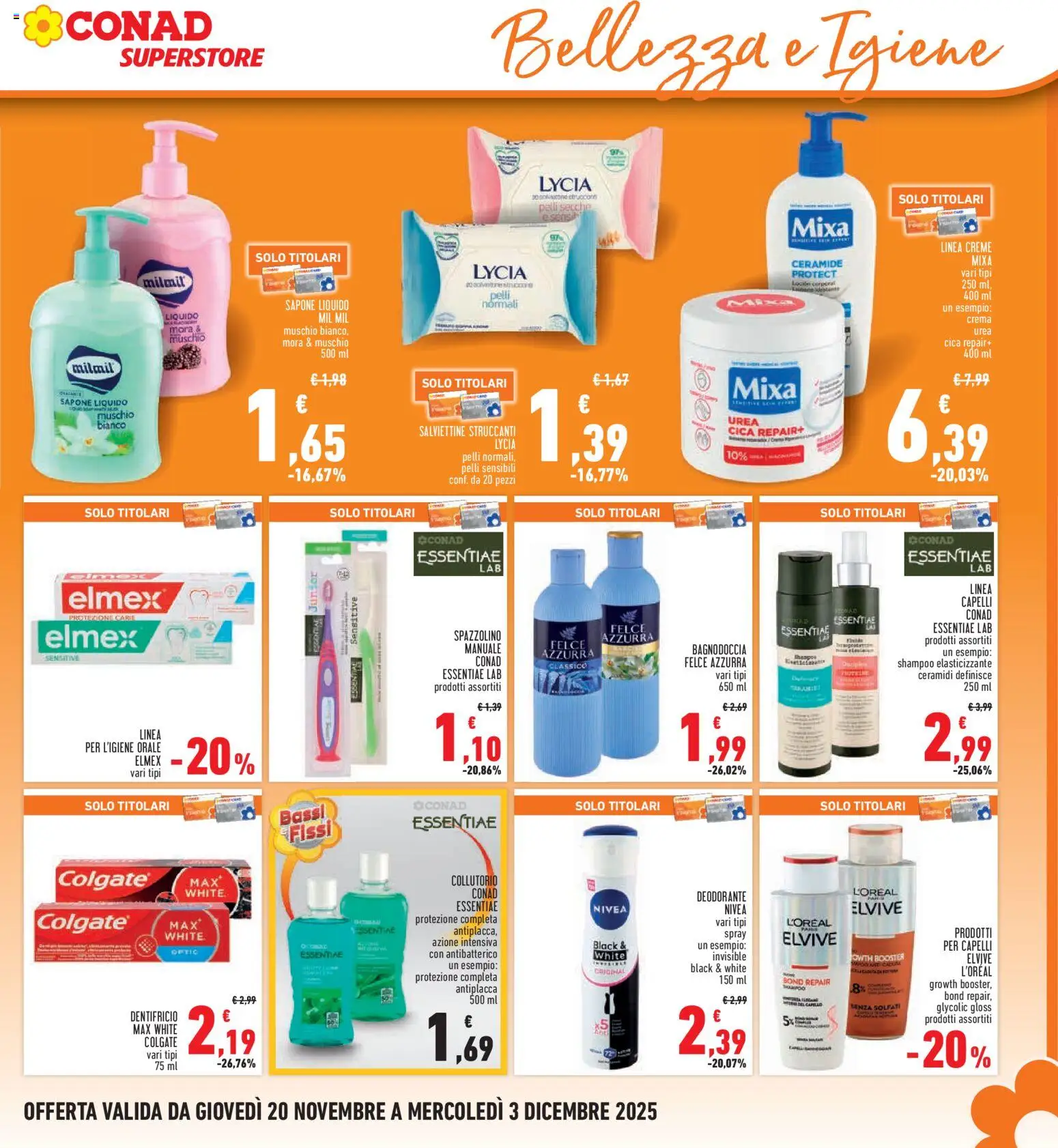 Volantino Conad del 20.11.2025 | Pagina: 29 | Prodotti: Shampoo, Deodorante, Dentifricio, Spazzolino