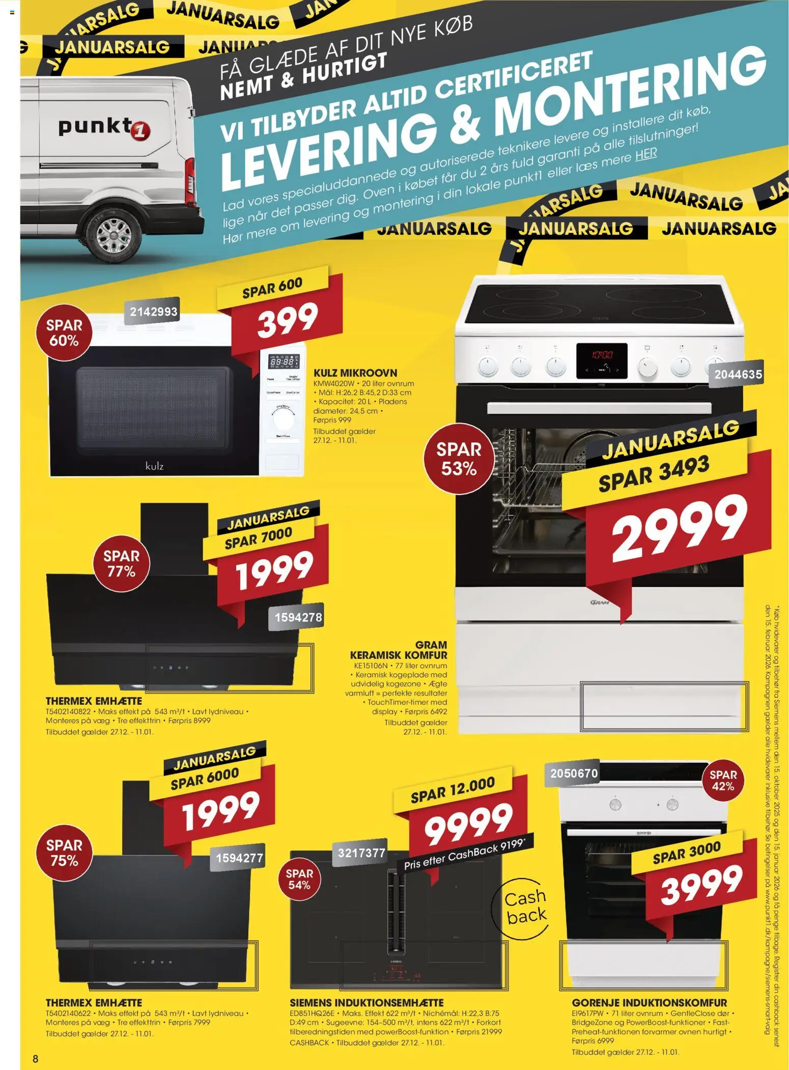 Punkt1 tilbudsavis – gyldig fra 27.12.2025 | Side: 8 | Produkter: Komfur, Kogeplade