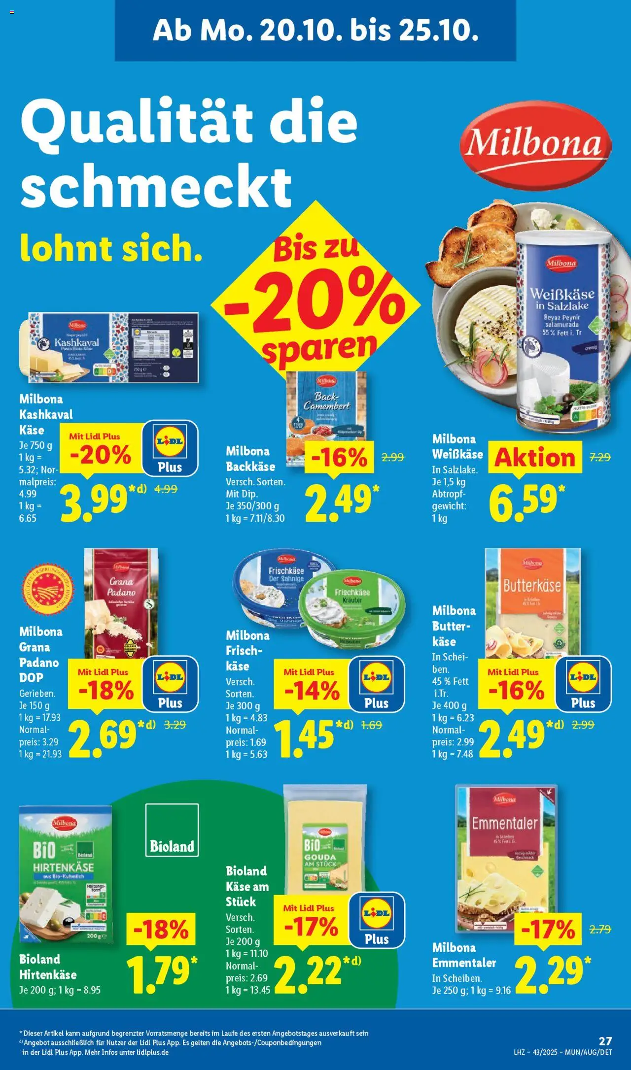 Lidl Prospekt München – gültig ab 20.10.2025 | Seite: 11 | Produkte: Gewicht, Käse, Gouda, Frischkase