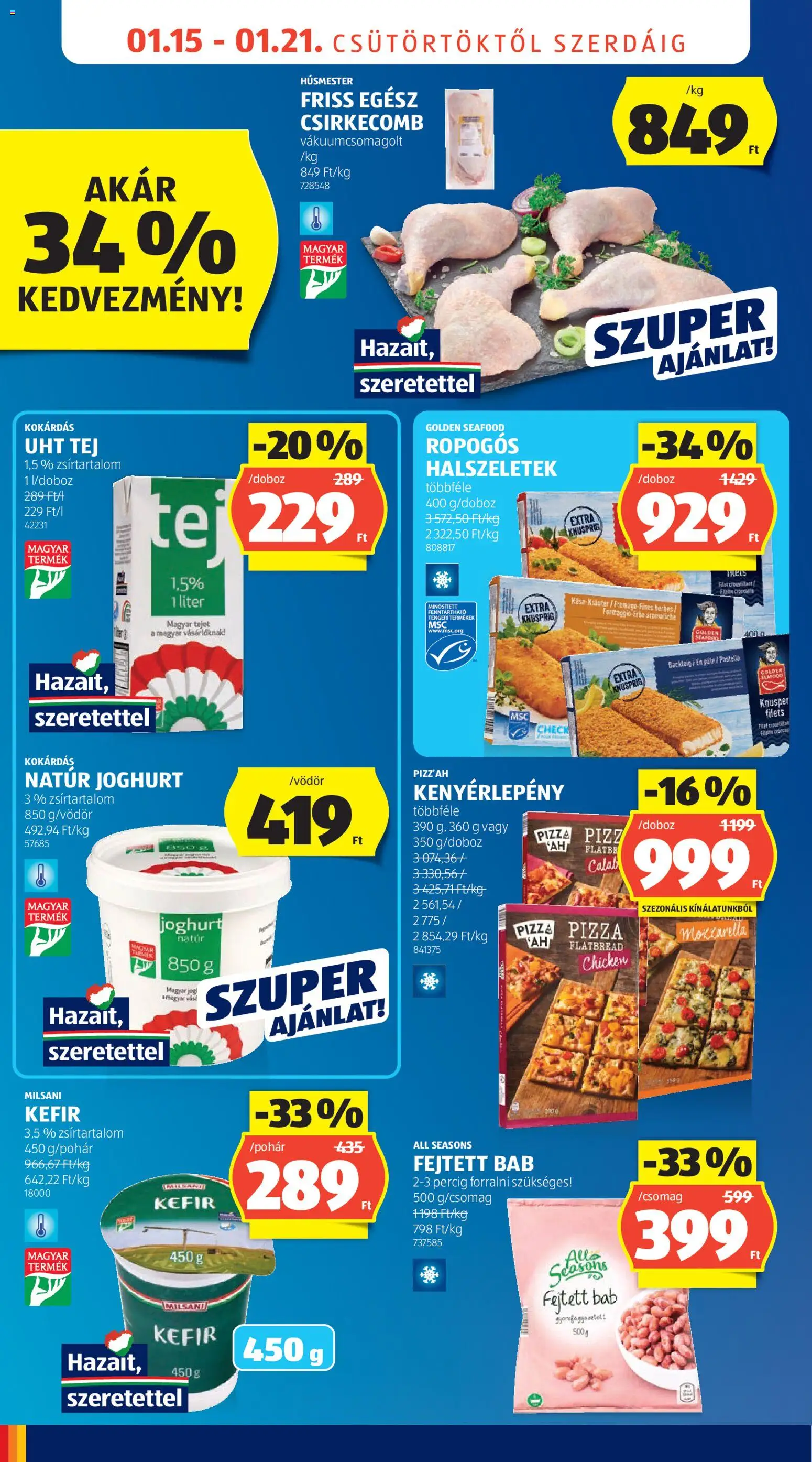 Aldi akciós ujság - amely érvényes a következő dátumtól: 15.01.2026 | Oldal: 14 | Termékek: Kefir, Doboz, Joghurt, Pizza