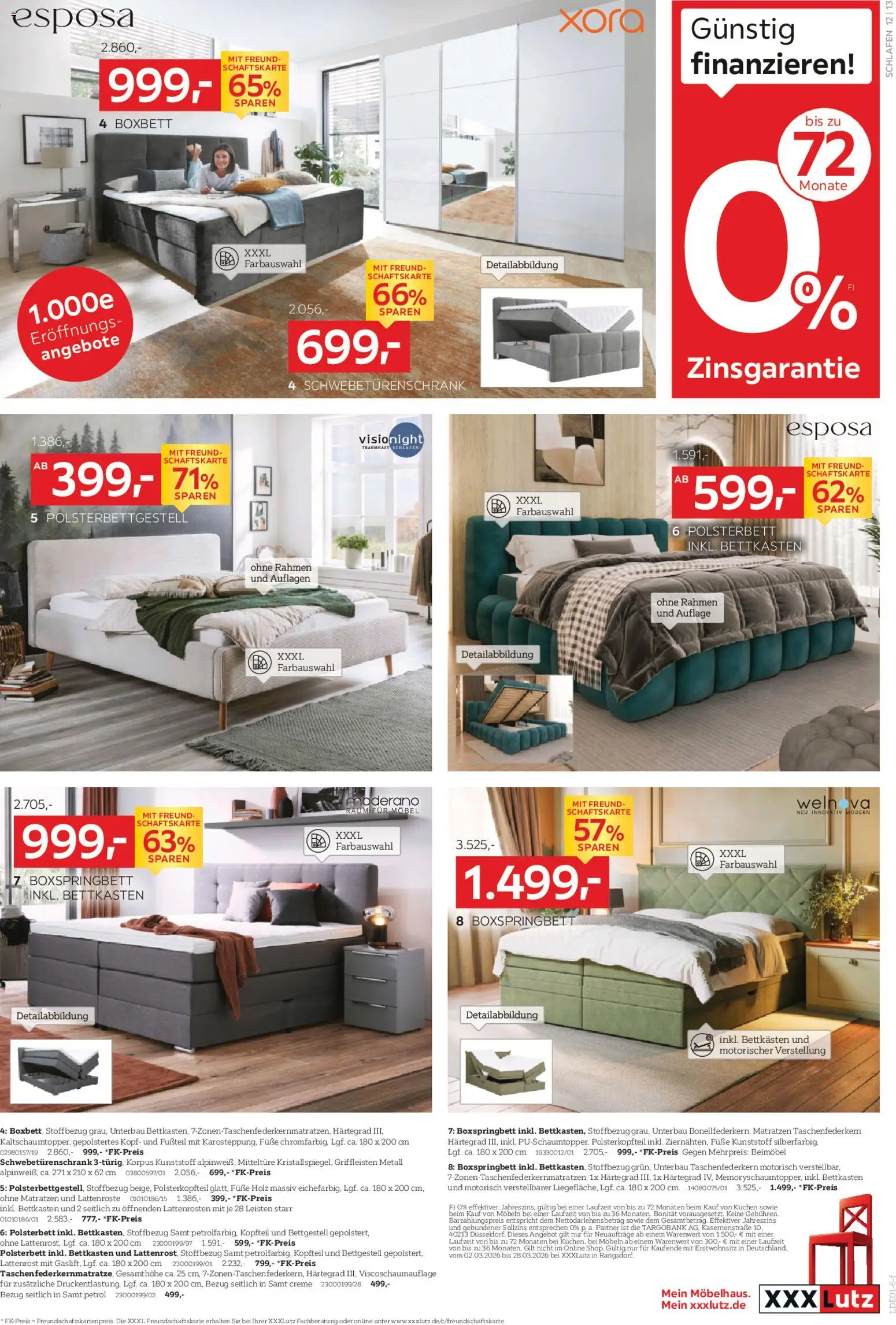 XXXL Lutz Neueröffnungsangebote in Rangsdorf – gültig ab 01.03.2026 | Seite: 13 | Produkte: Lattenrost, Schwebetürenschrank, Polsterbett, Creme