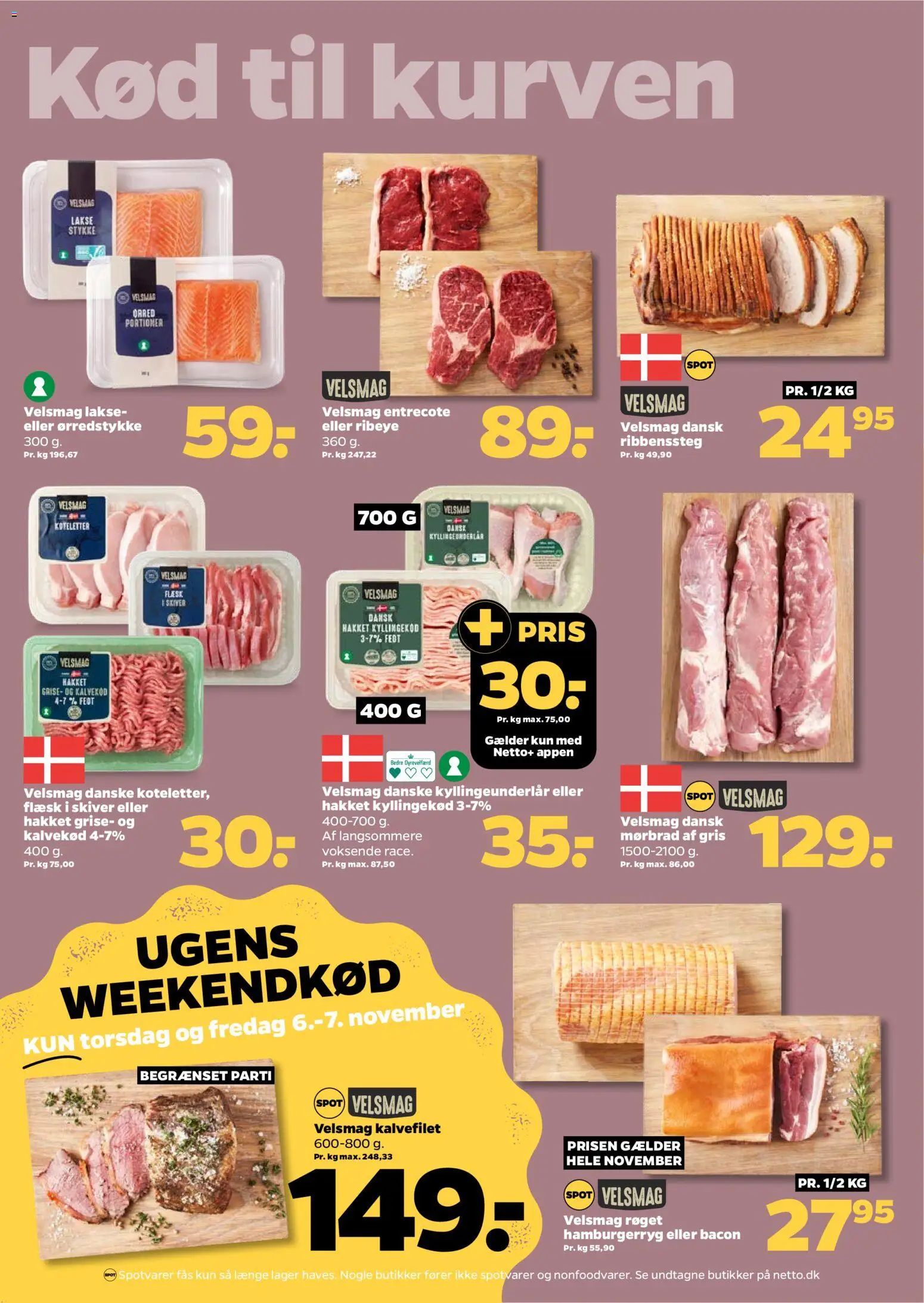 Netto tilbudsavis – gyldig fra 01.11.2025 | Side: 16 | Produkter: Kyllingekød, Koteletter, Bacon, Hamburgerryg