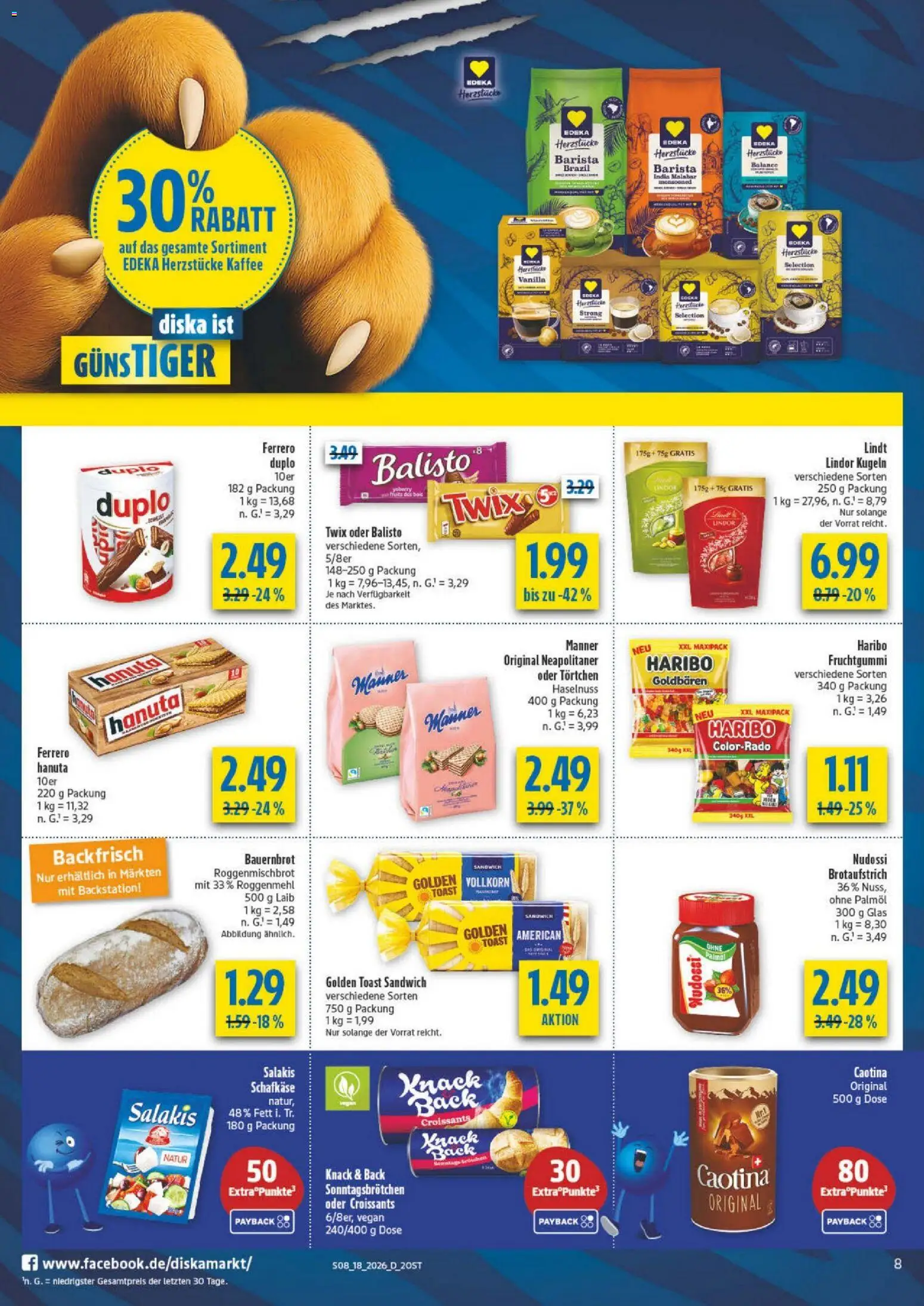 Diska Prospekt 	 – gültig ab 27.04.2026 | Seite: 8 | Produkte: Haribo, Kaffee, Toast, Salakis