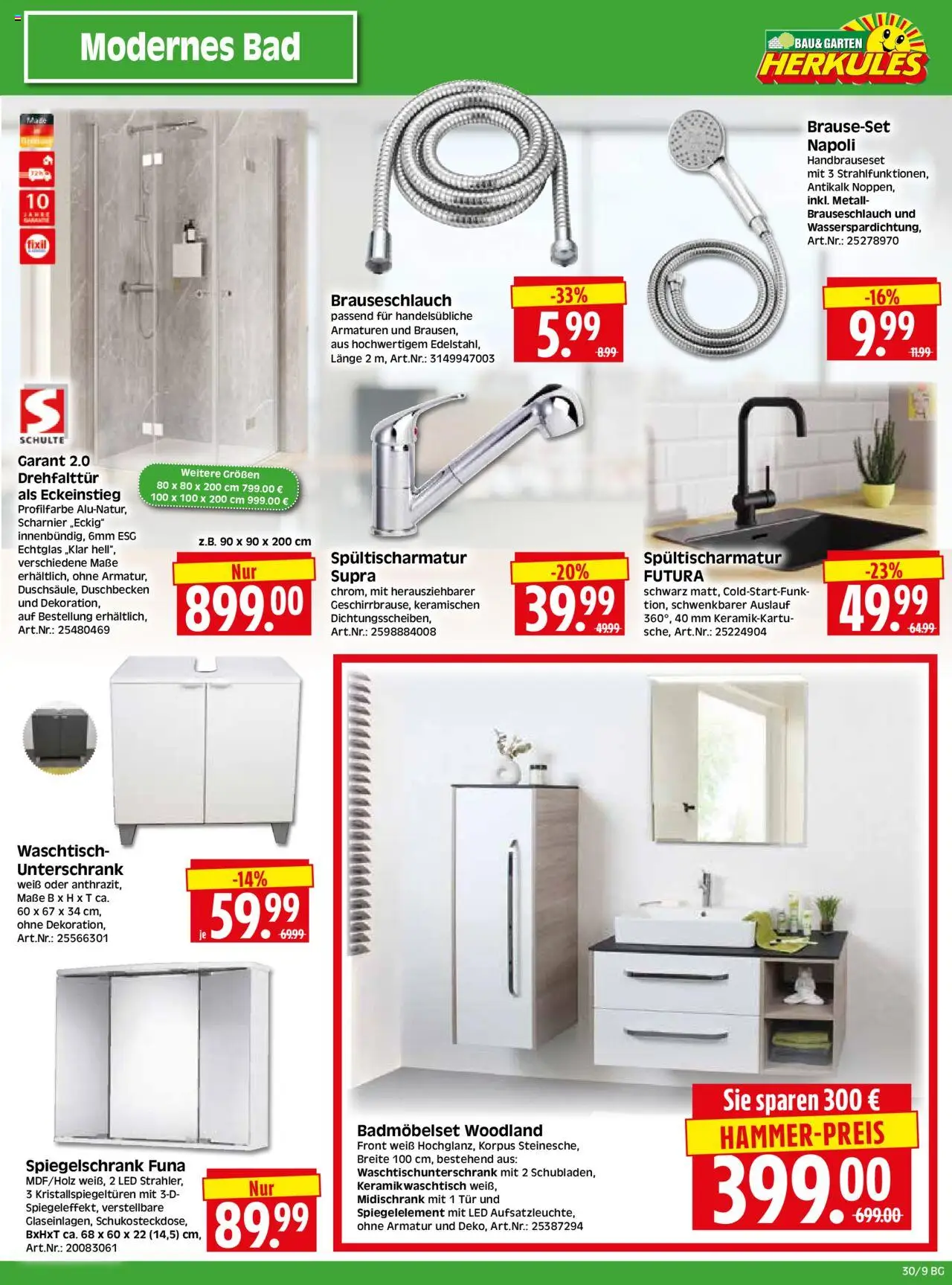 HERKULES Bau & Garten - gültig ab dem 21.07.2025 | Seite: 9 | Produkte: Bad, Tür, Spiegelschrank, Unterschrank