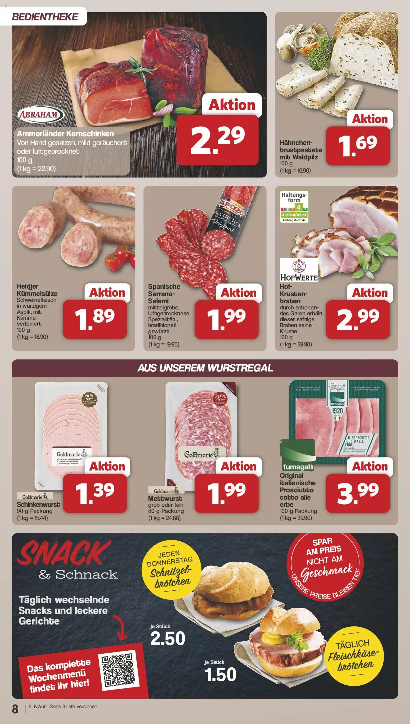 Famila Nordwest Prospekt 	 – gültig ab 08.12.2025 | Seite: 8 | Produkte: Hahnchen, Schnitzel, Salami, Schweinefleisch