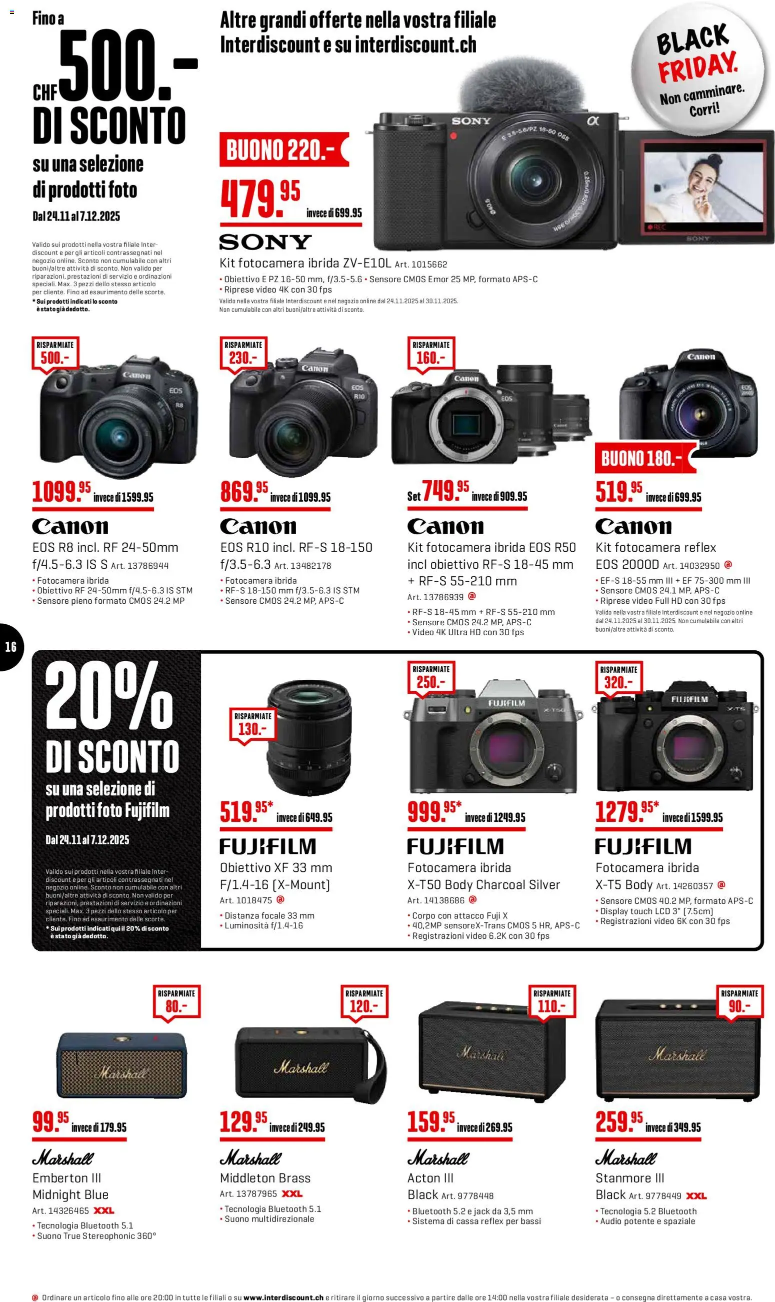 Interdiscount Black Friday IT – gültig ab 24.11.2025 | Seite: 16 | Produkte: Audio, Video, Sony