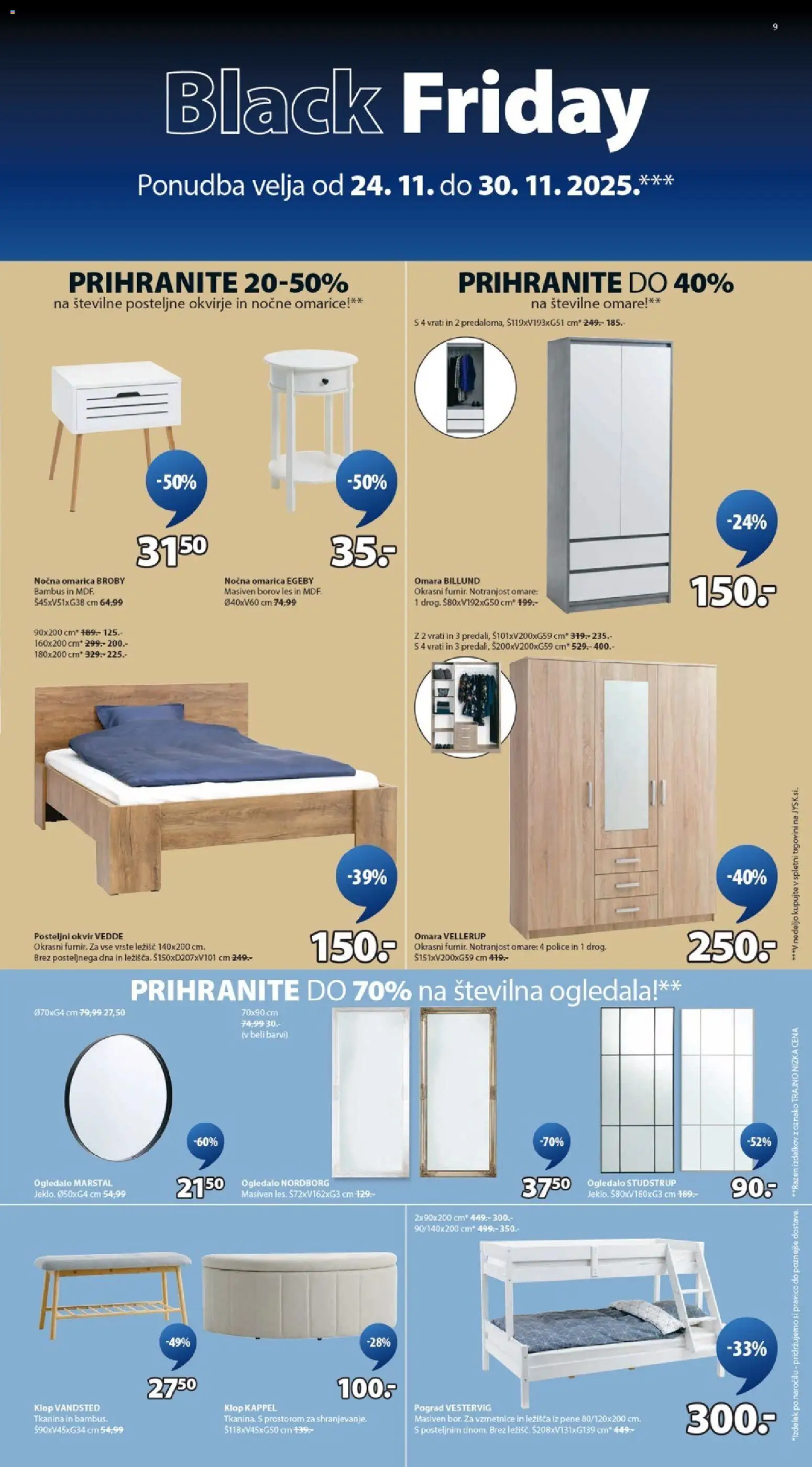 Novi JYSK katalog ponudbe – veljaven od 24.11.2025 | Stran: 9 | Izdelki: Posteljni okvir, Pograd, Nocna omarica, Omarica
