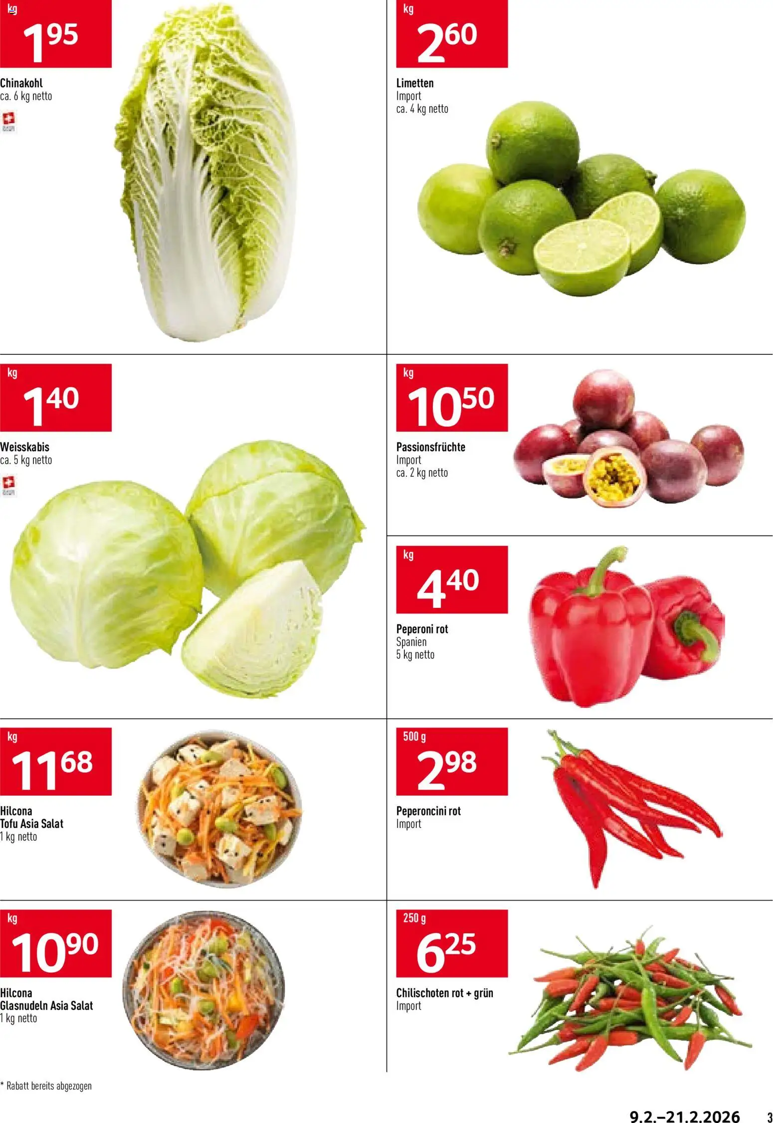 Prodega Aktionen Asia – gültig ab 09.02.2026 | Seite: 3 | Produkte: Chinakohl, Salat